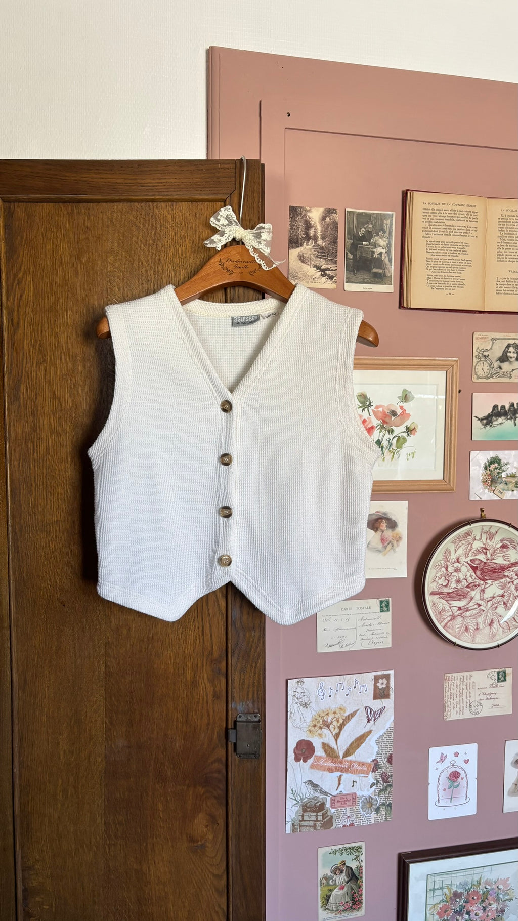 Gilet sans manches gaufré écru – T.36- Vintage années 90