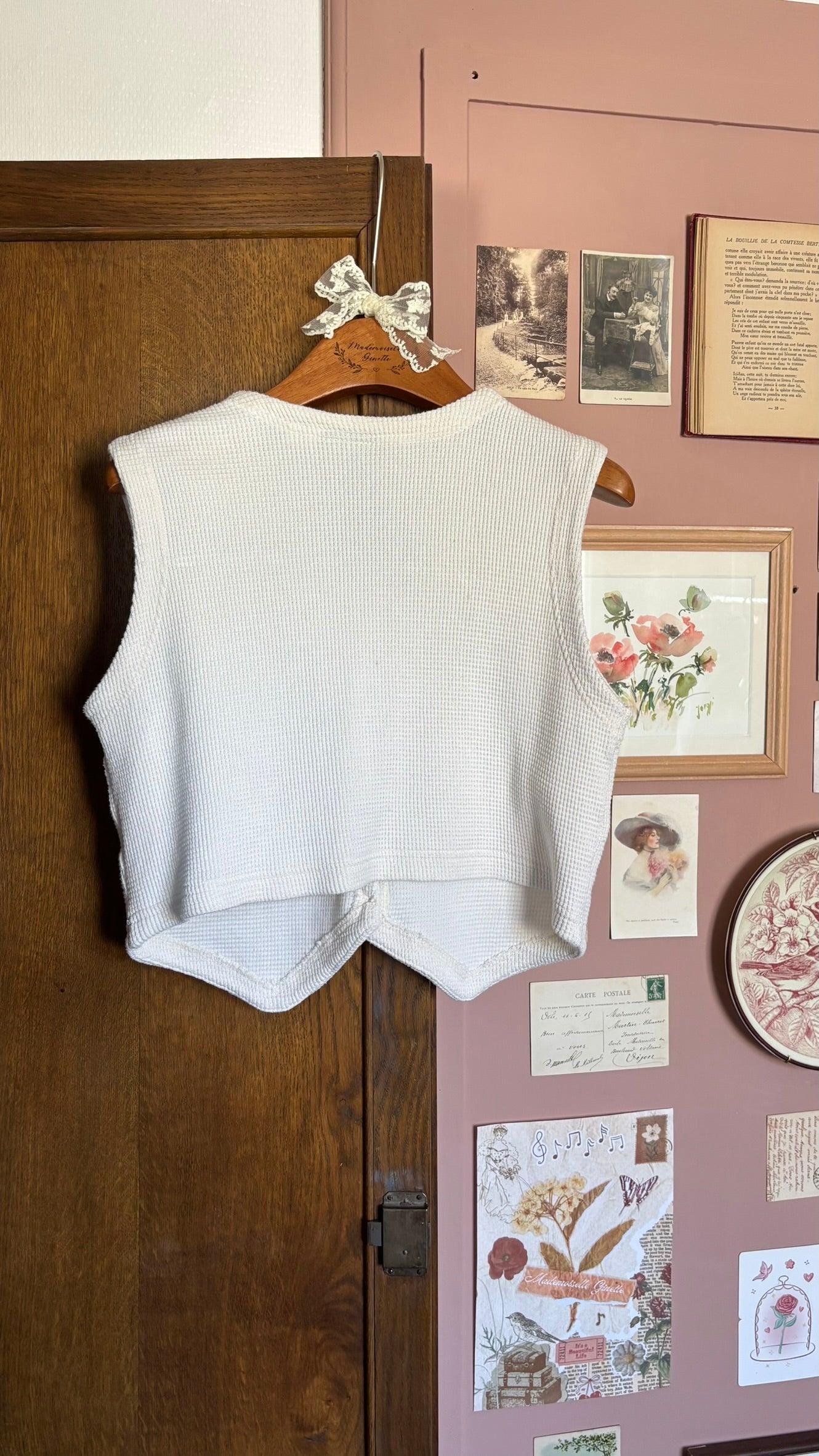 Gilet sans manches gaufré écru – T.36- Vintage années 90