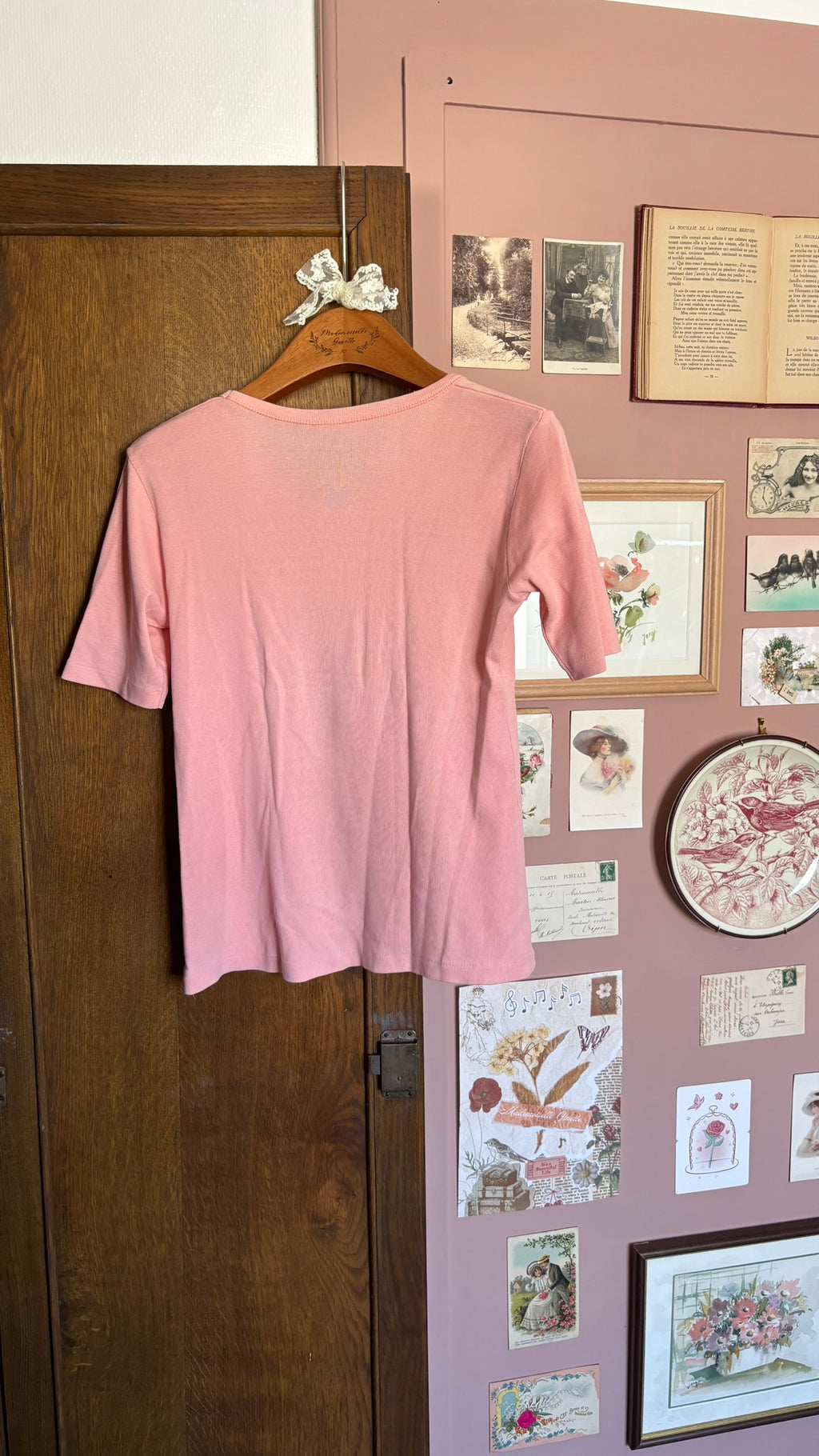 T-shirt saumon à broderie fleur – T.36 - Y2K - Vintage 2000