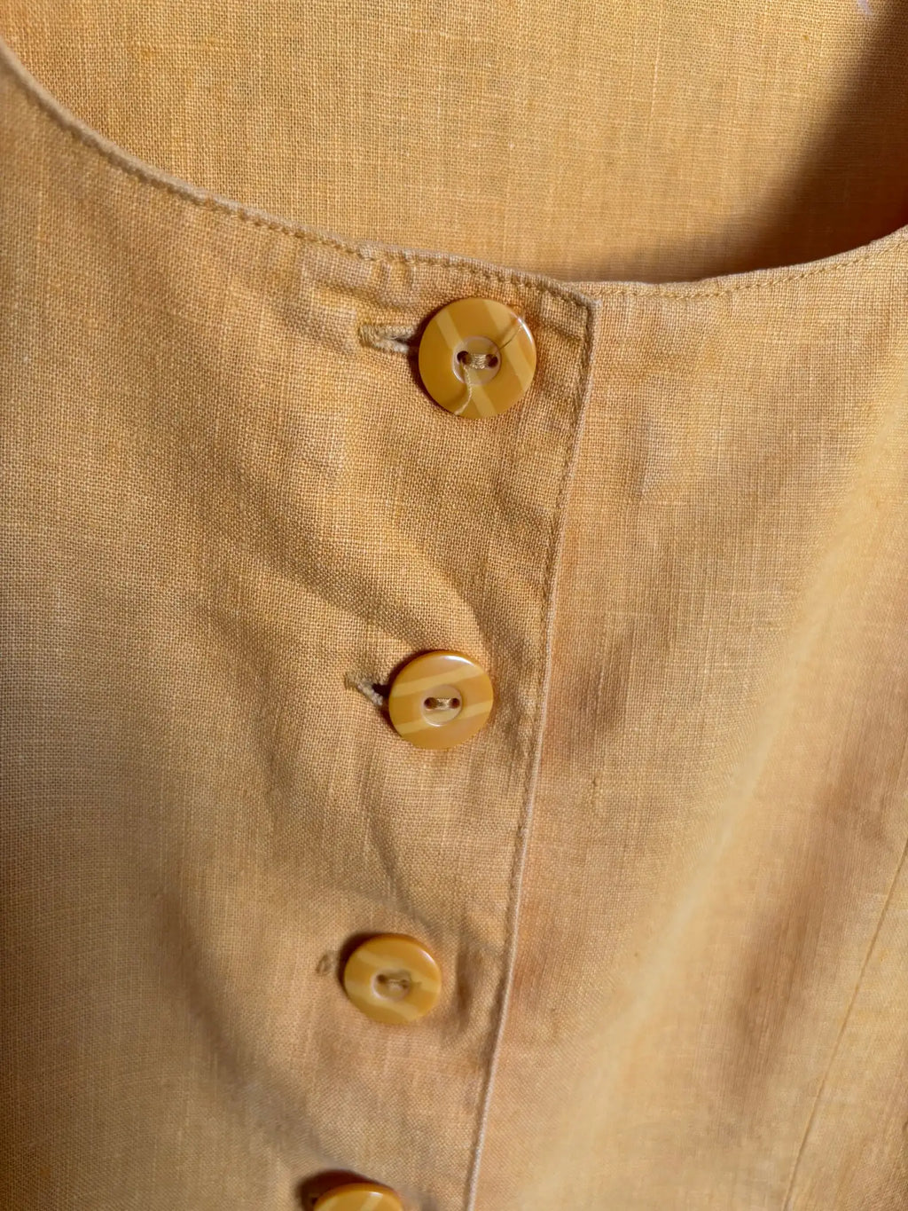Top boutonné safran en lin et coton - T.36/38- Vintage années 90
