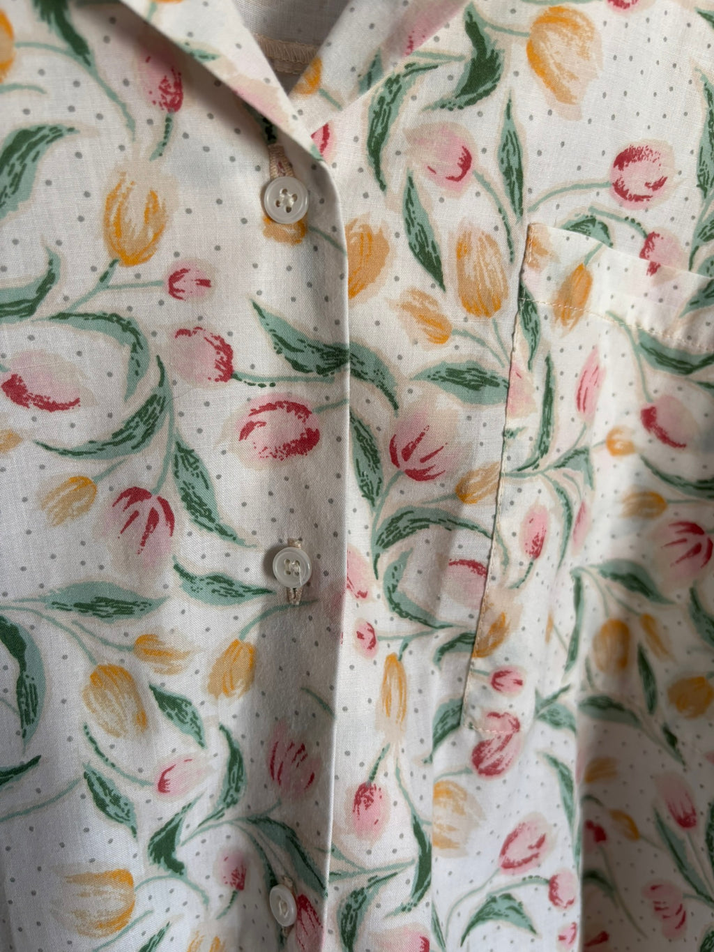 Chemise fleurie blanche tulipes – T.44/46 – Vintage années 90