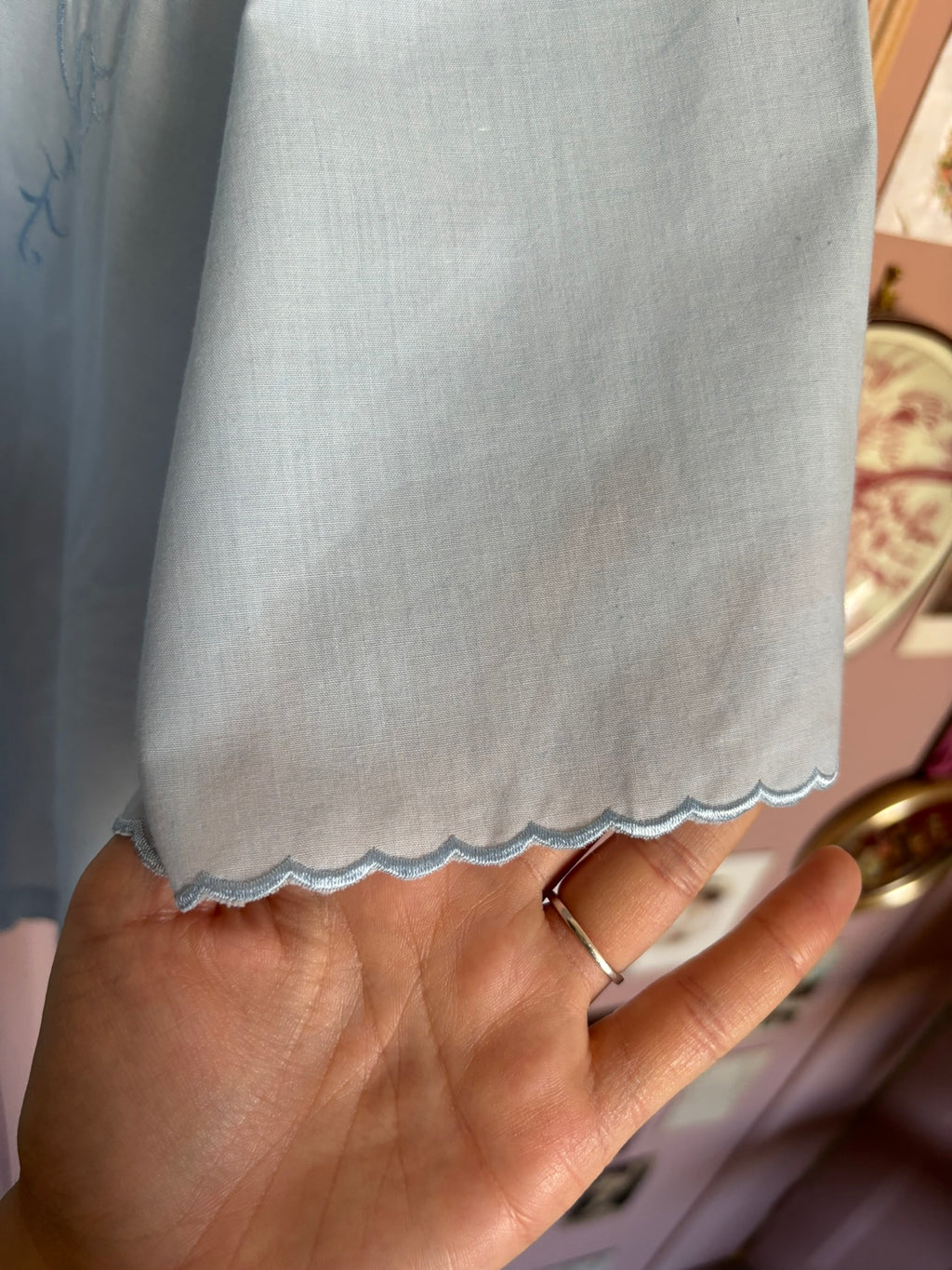Chemisier bleu ciel brodé –  T.46/48 - Vintage années 90/2000
