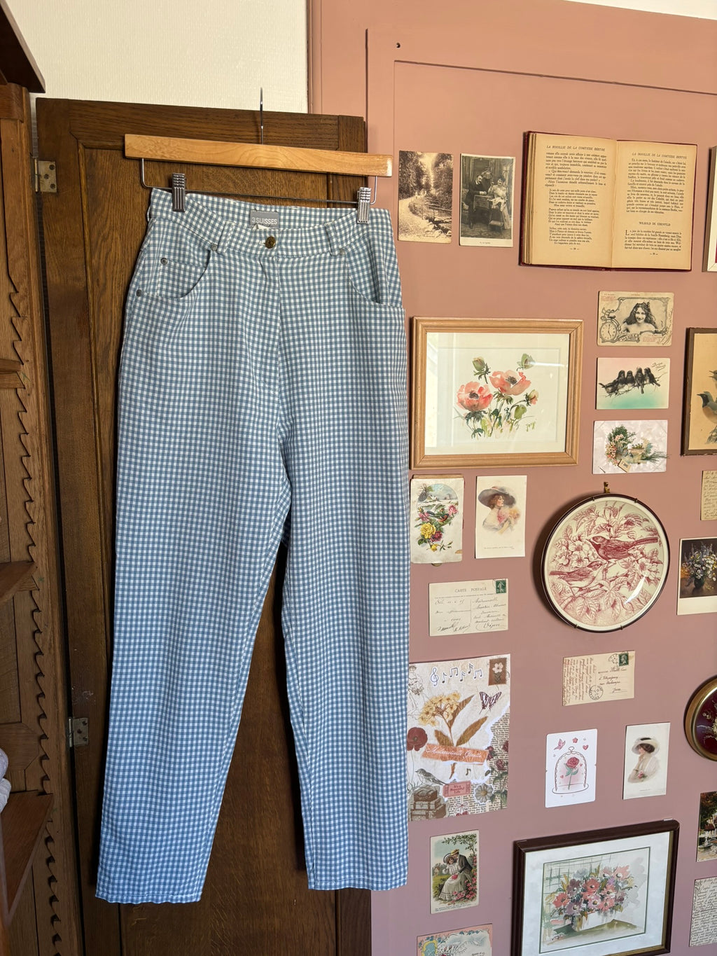 Pantalon vichy bleu ciel – T.36 - Vintage années 90