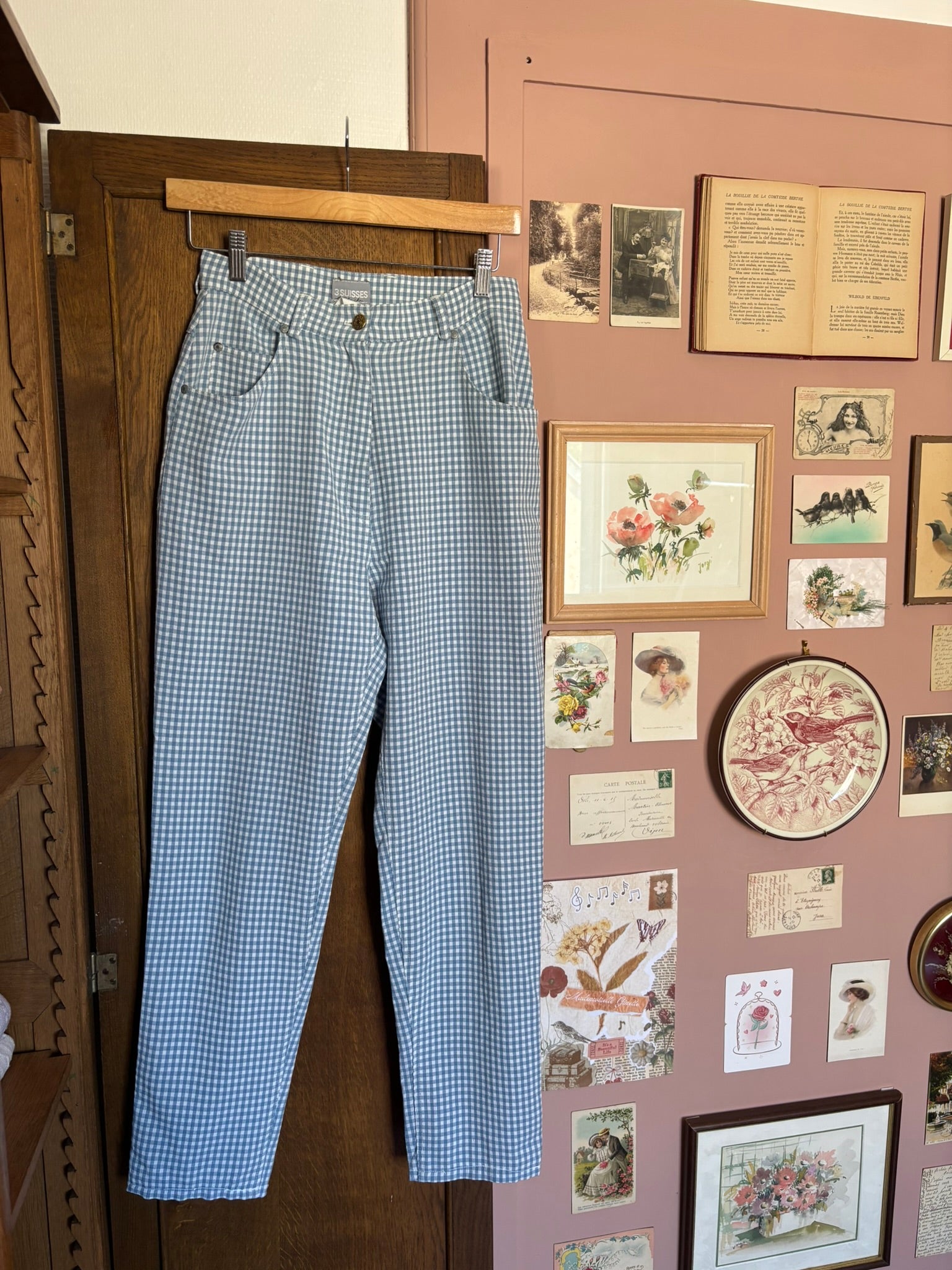 Pantalon vichy bleu ciel – T.36 - Vintage années 90
