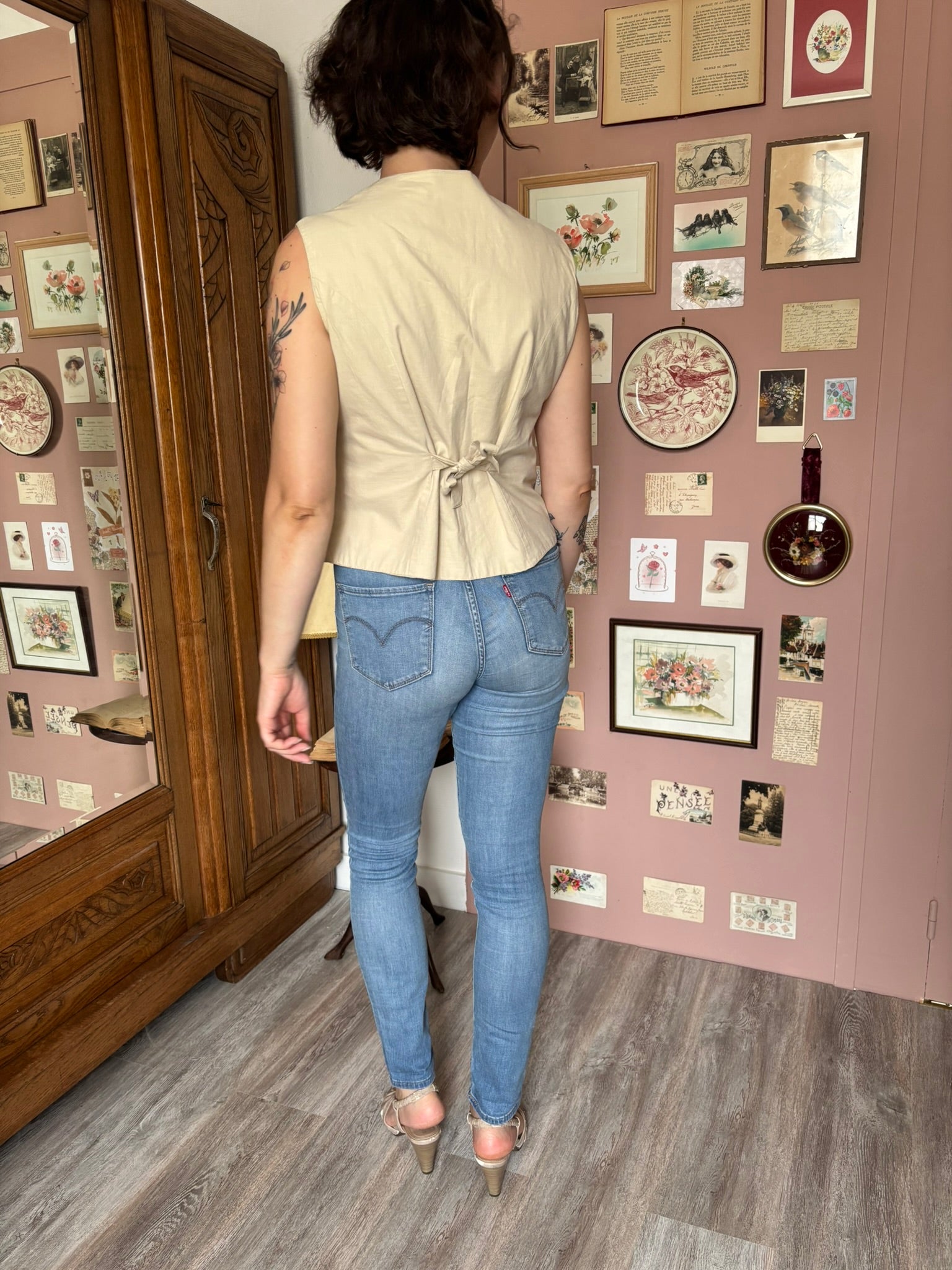 Gilet sans manches brodé fleuri – 3 Suisses – T.40 – Vintage années 90