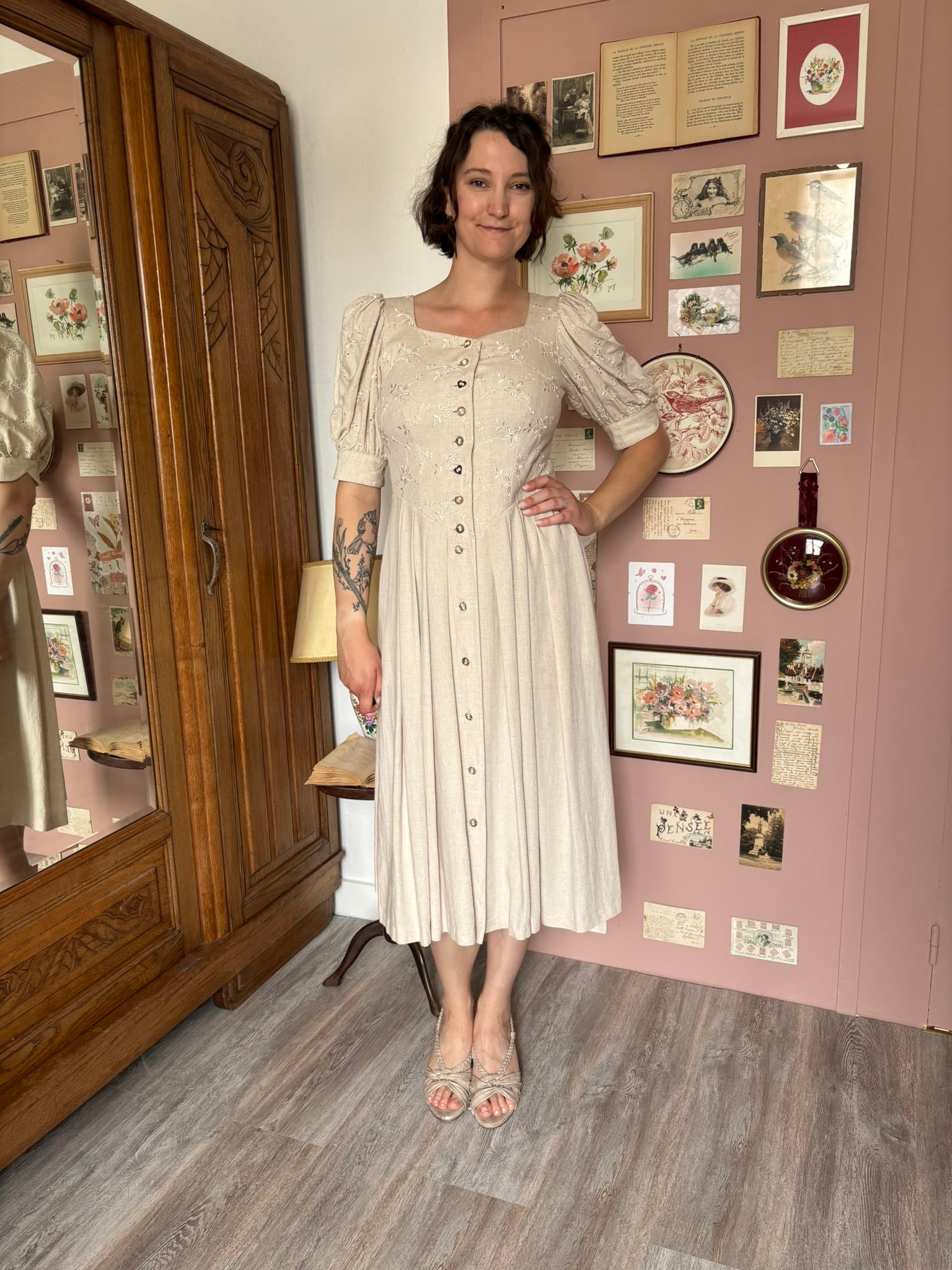 Robe cottagecore en lin – Style Laura Ashley – T.36/38 – Vintage années 90