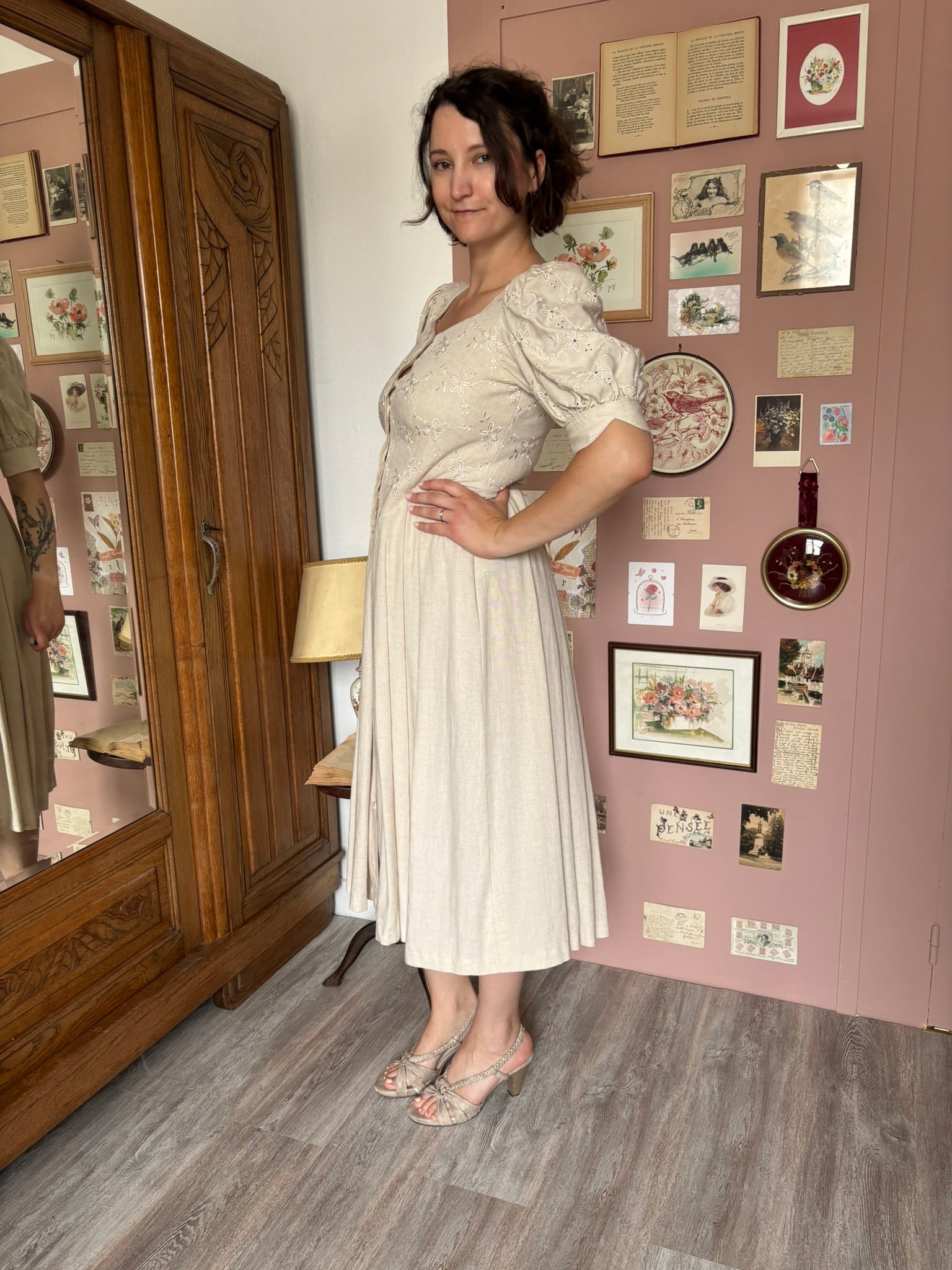 Robe cottagecore en lin – Style Laura Ashley – T.36/38 – Vintage années 90