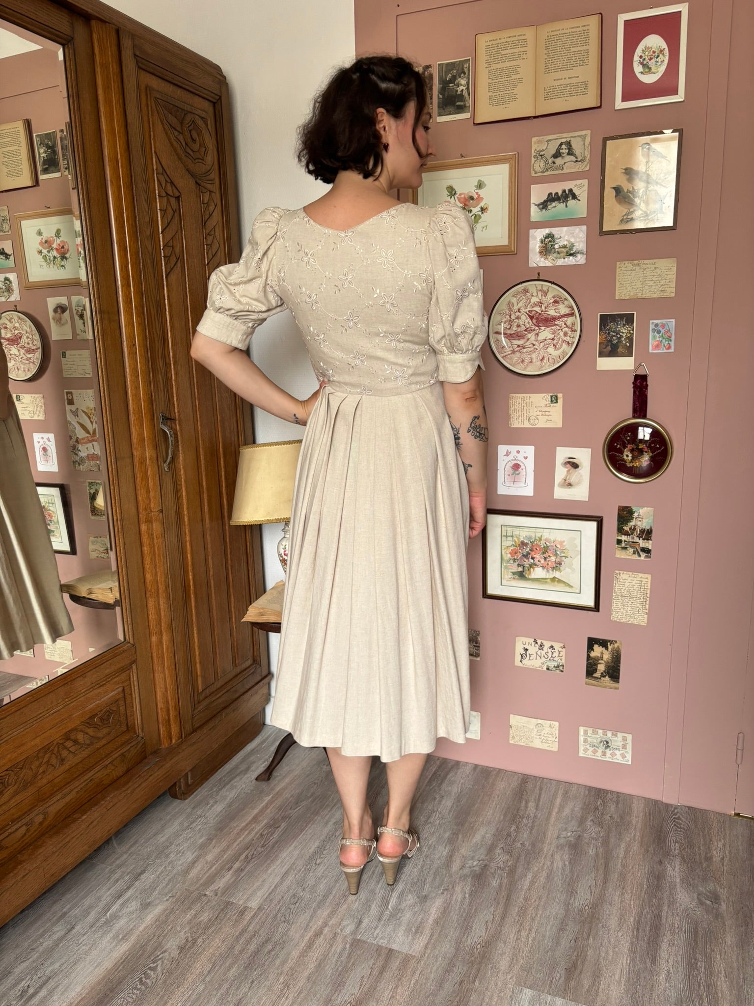Robe cottagecore en lin – Style Laura Ashley – T.36/38 – Vintage années 90