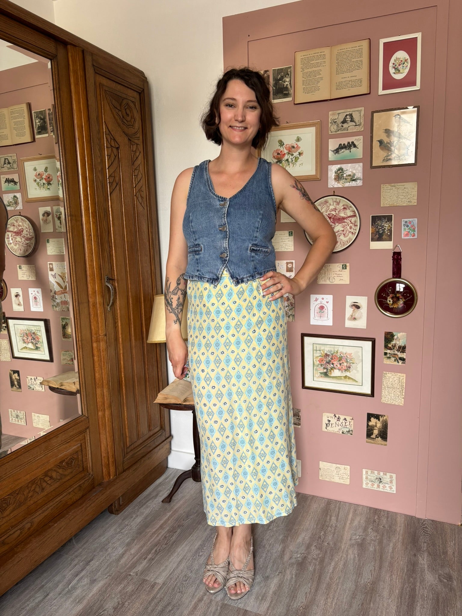 Jupe midi portefeuille à motifs – T.38/40 – Vintage années 90