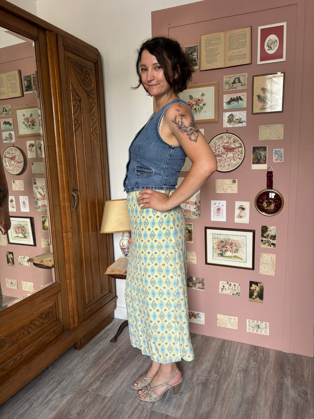 Patterned wrap midi skirt – Size 38/40 – 90s Vintage