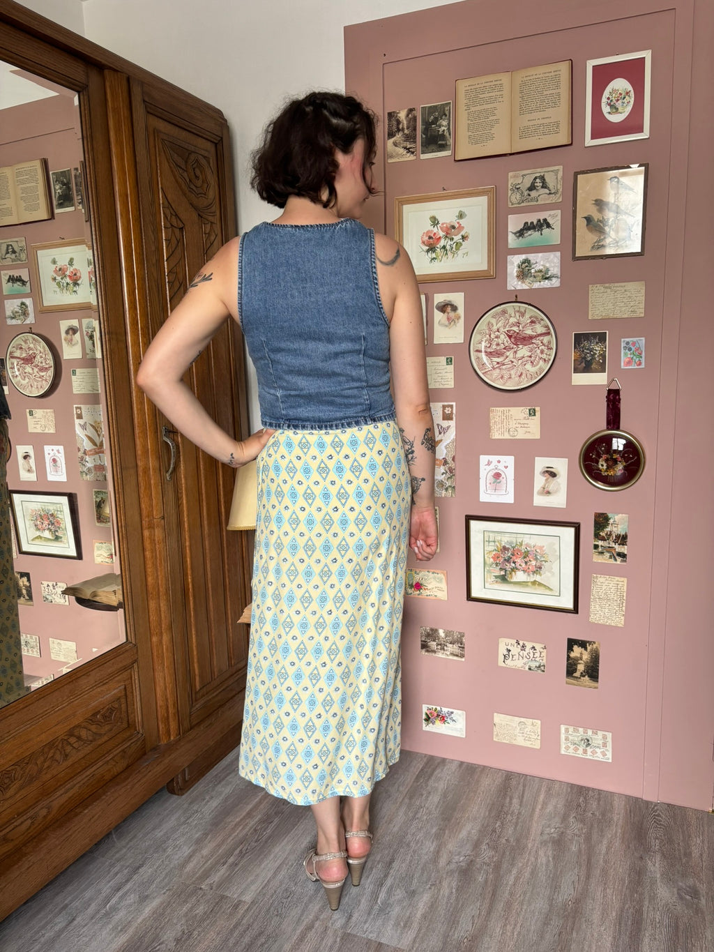Patterned wrap midi skirt – Size 38/40 – 90s Vintage
