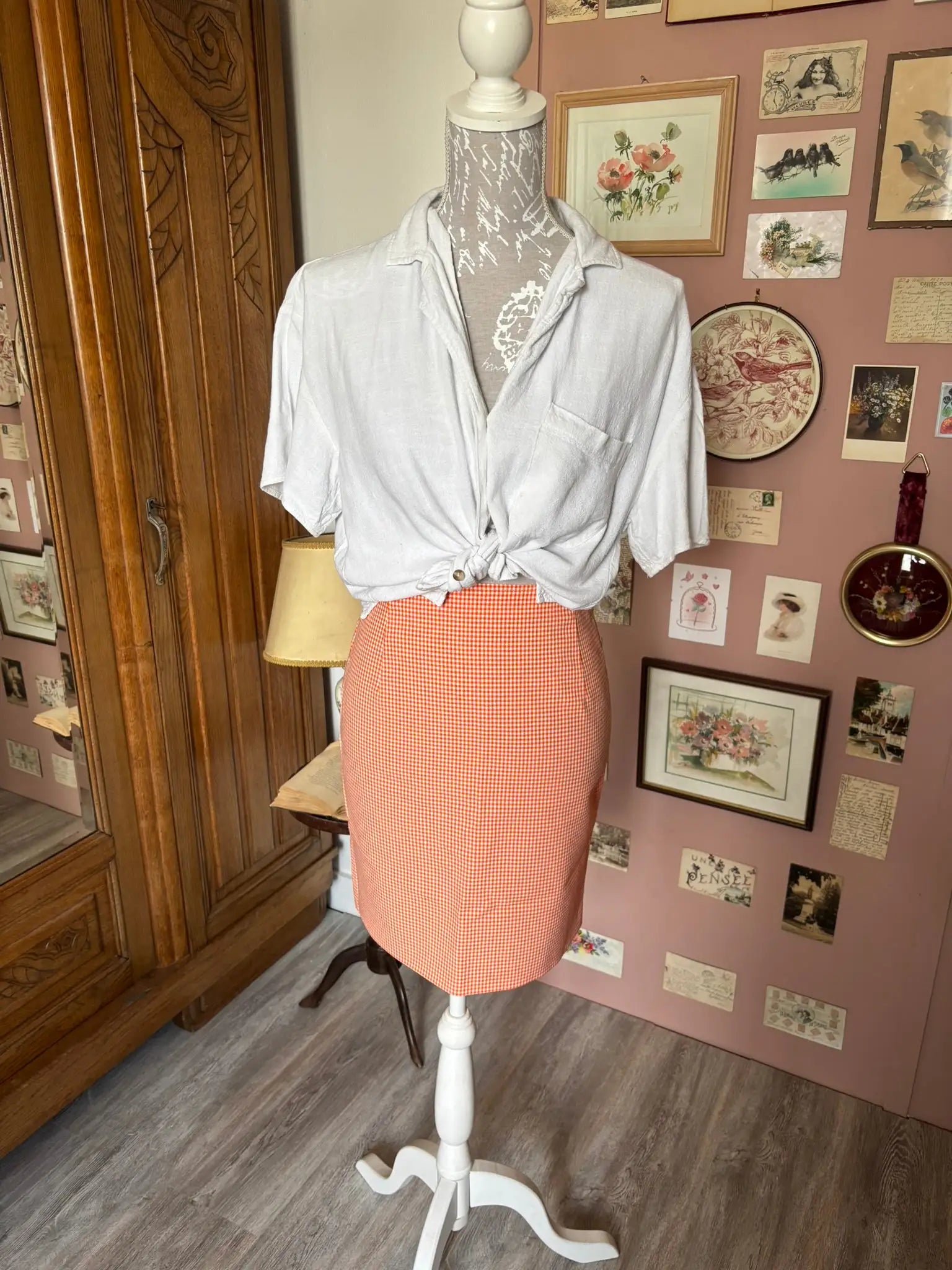 Mini jupe vichy orange – T.34– Vintage années 80/90