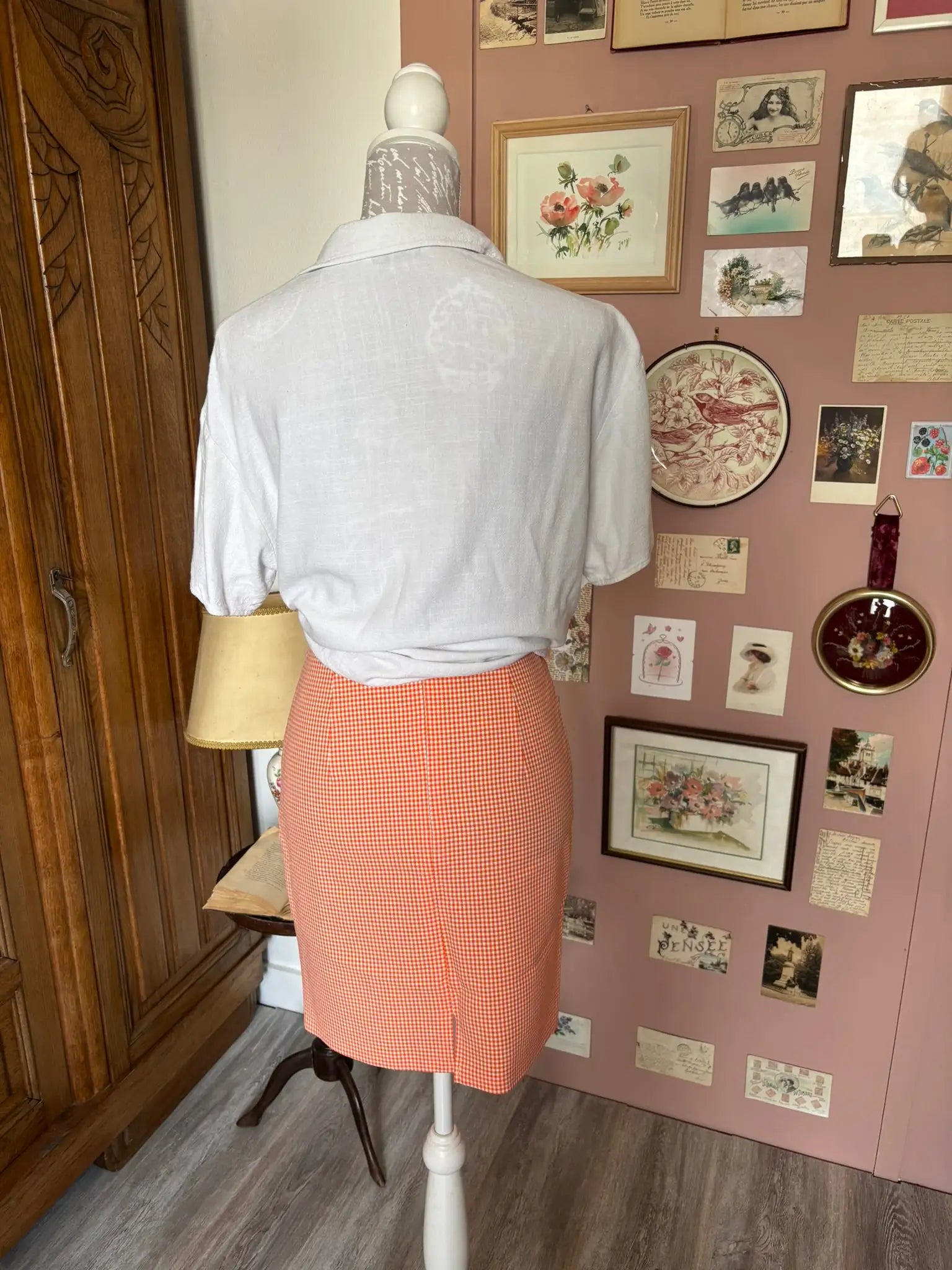 Mini jupe vichy orange – T.34– Vintage années 80/90