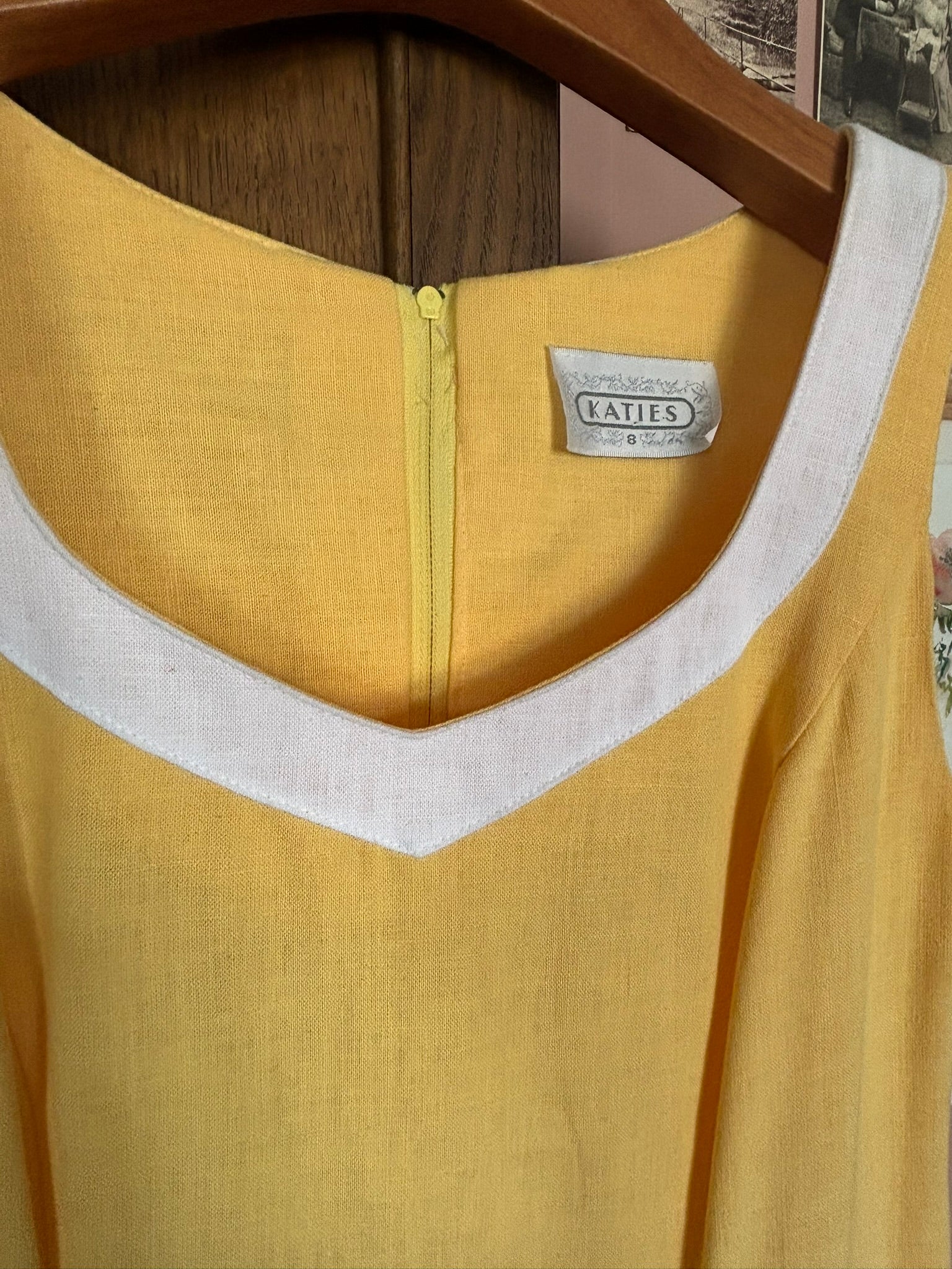Robe droite jaune en lin – Katies – T.34 – Vintage années 80