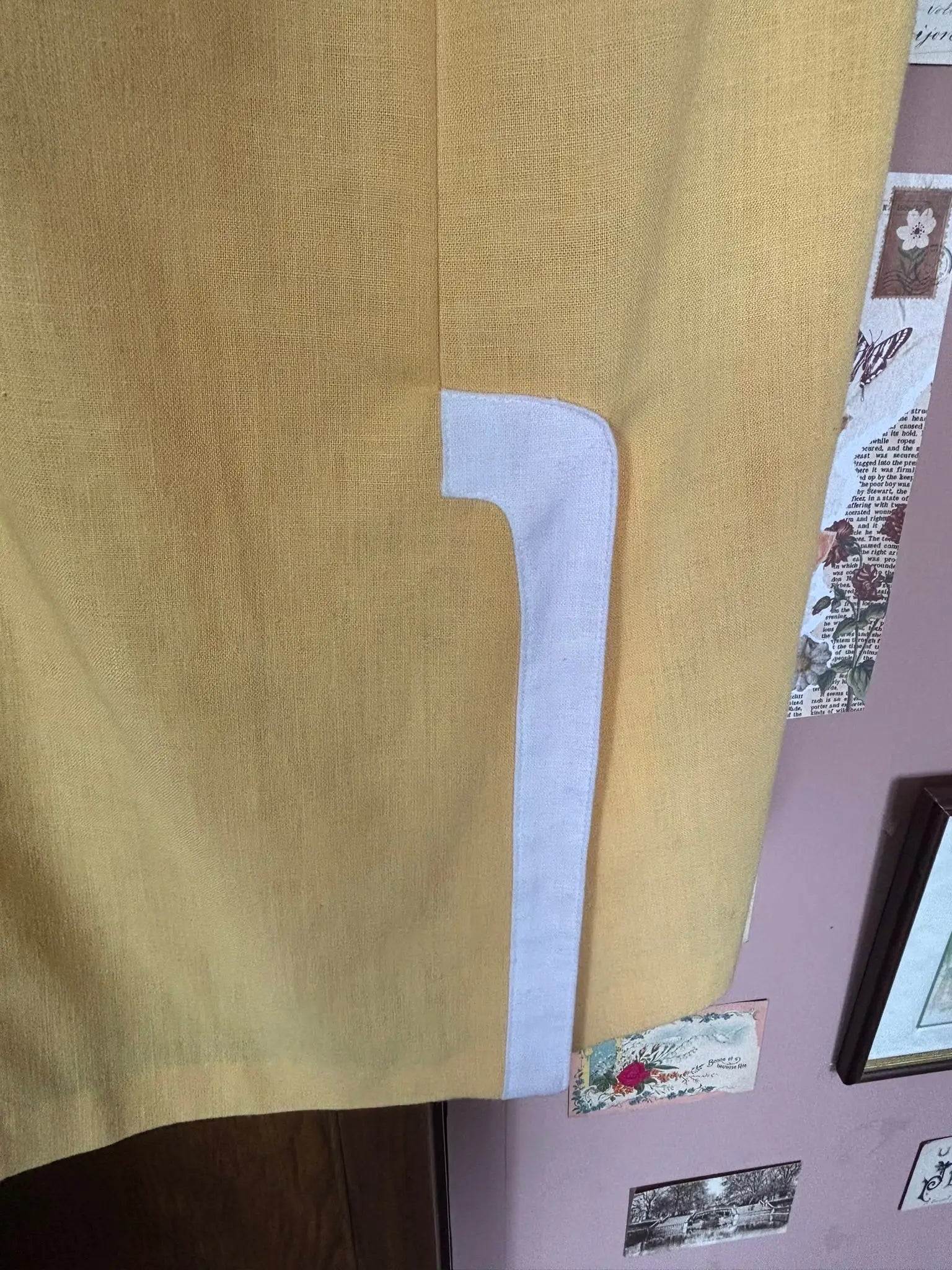 Robe droite jaune en lin – Katies – T.34 – Vintage années 80