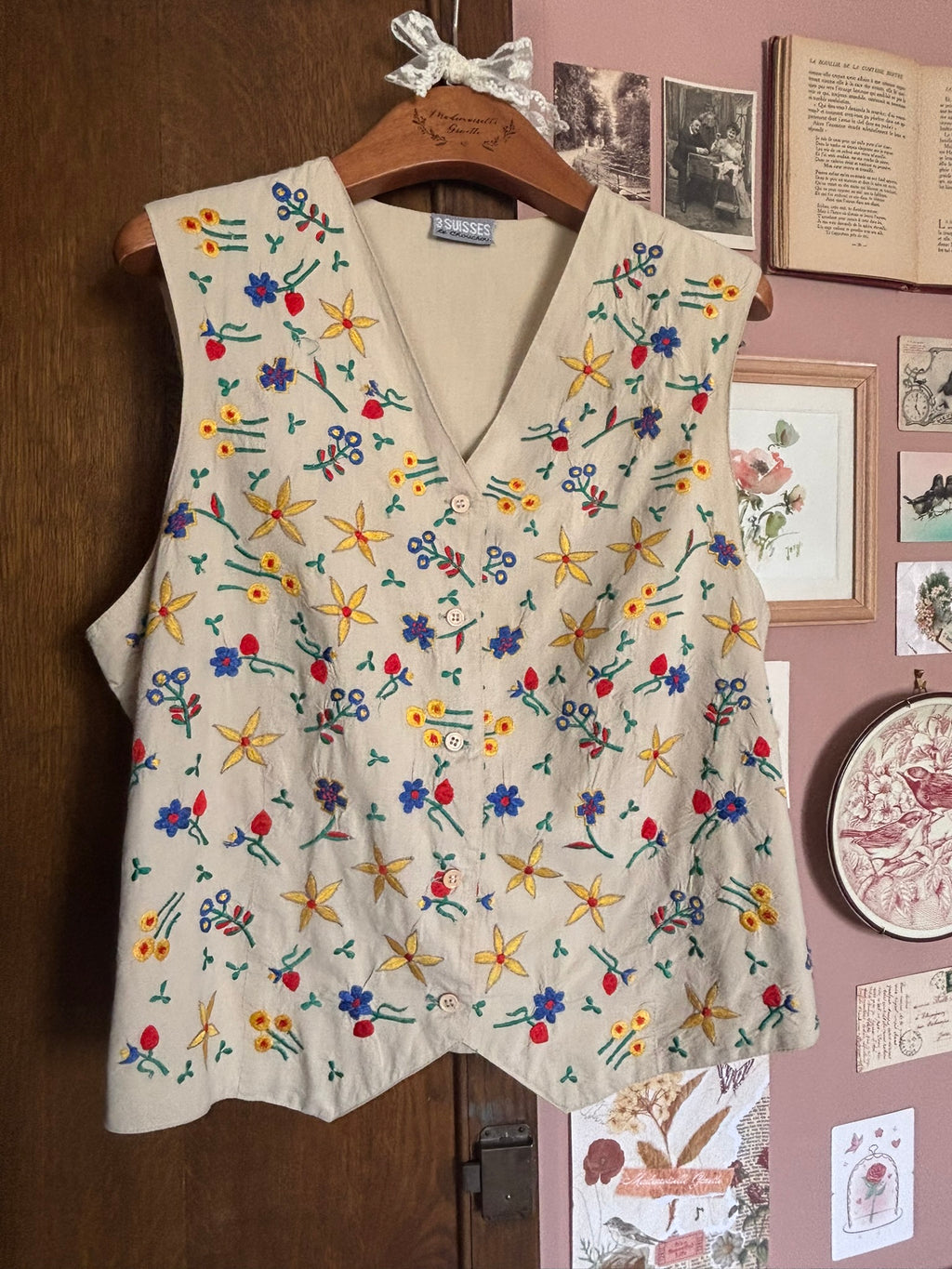 Gilet sans manches brodé fleuri – 3 Suisses – T.40 – Vintage années 90