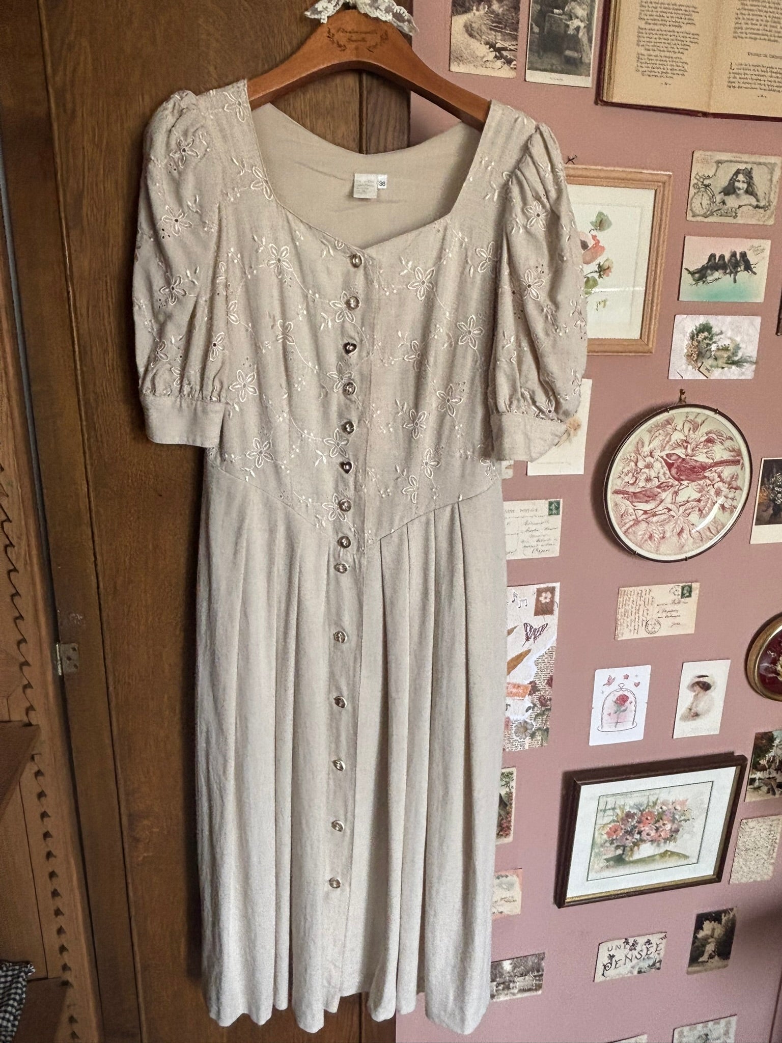 Robe cottagecore en lin – Style Laura Ashley – T.36/38 – Vintage années 90
