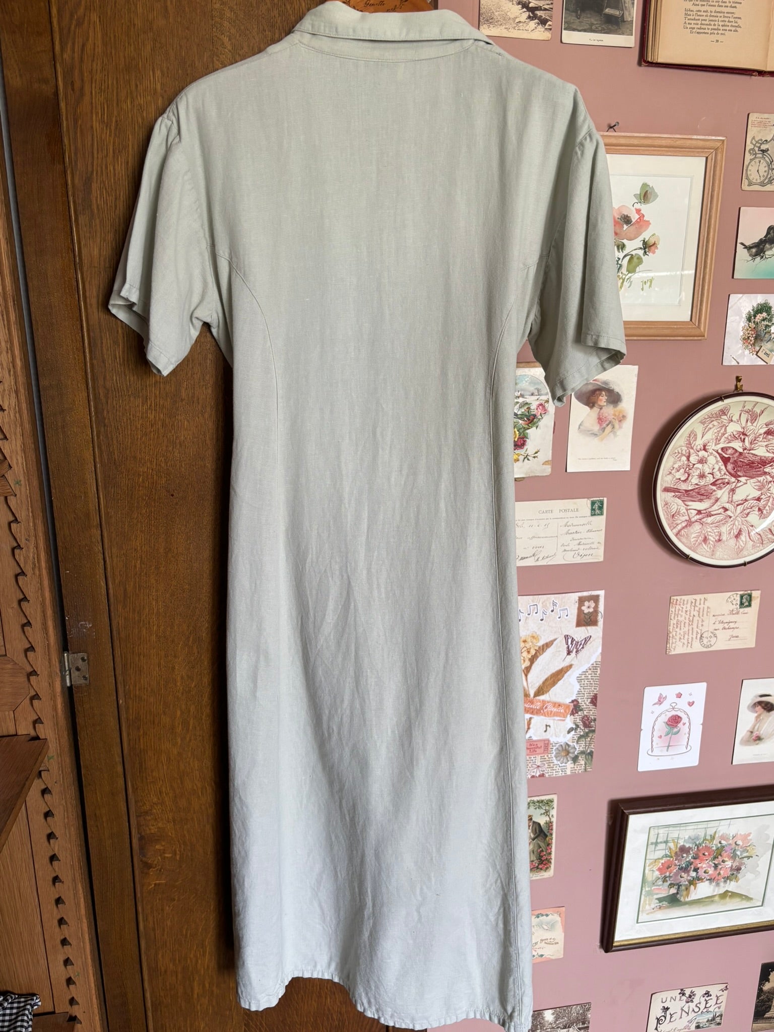 Robe vert sauge ceinturée – Camille –T.38/40 – Vintage années 90