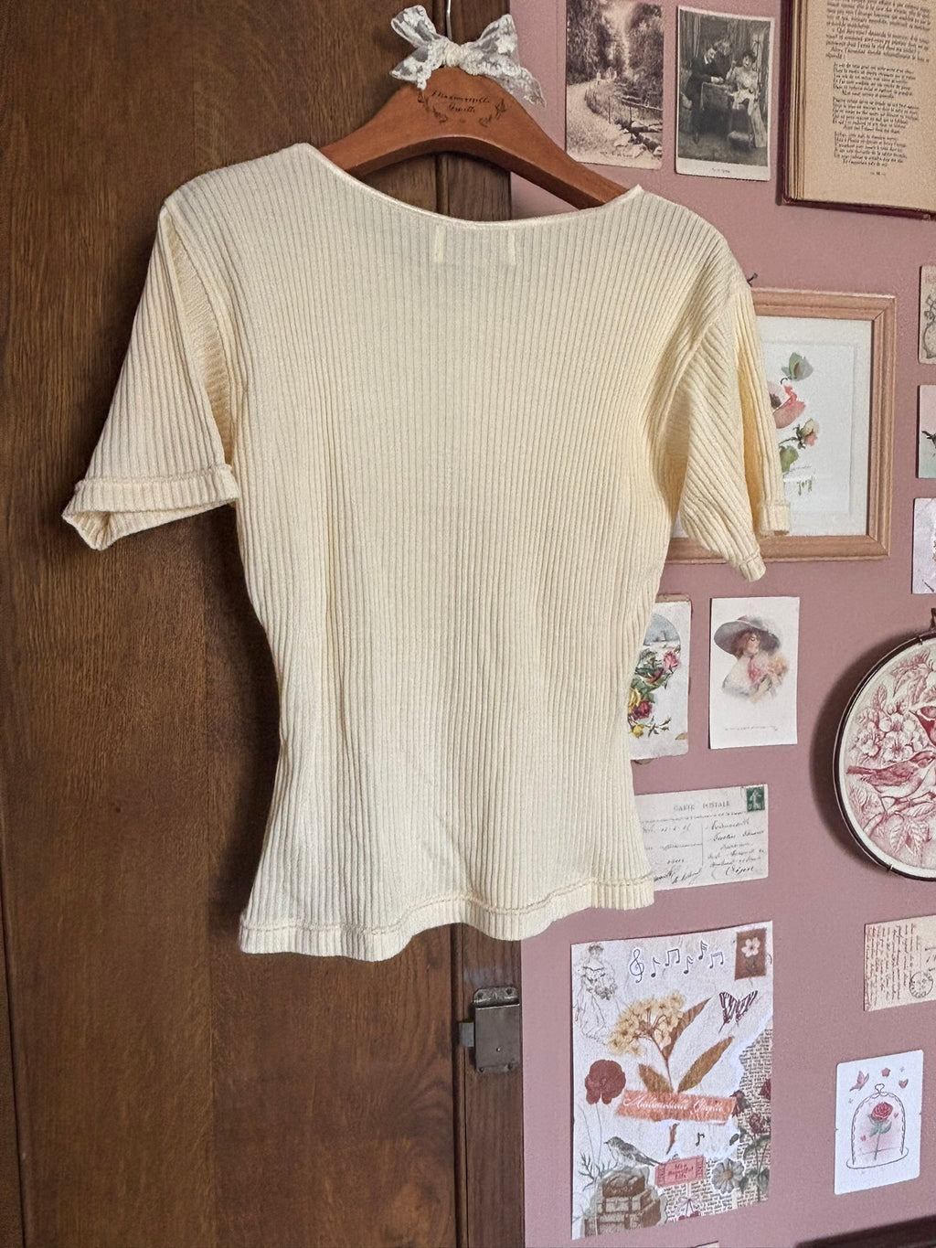 T-shirt côtelé jaune pastel – Debbie Morgan – T.36 – Vintage années 2000