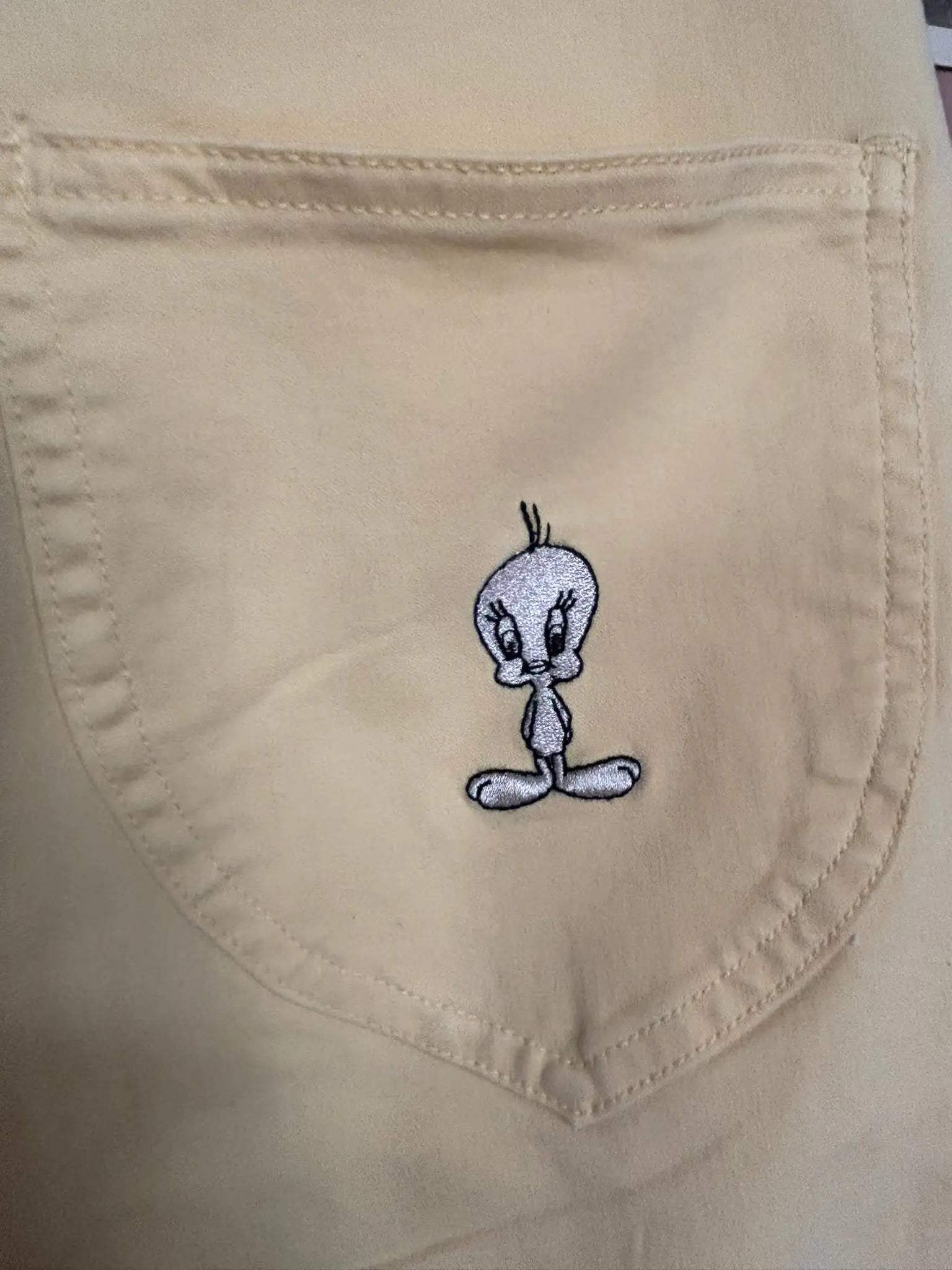 Pantalon taille haute Titi brodé – Miss Aventures – T.38/40 – Vintage années 2000