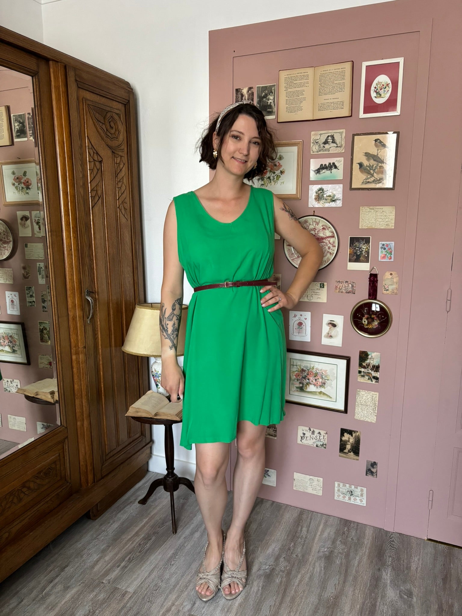 Robe fluide vert émeraude – T.44 – Vintage années 2000