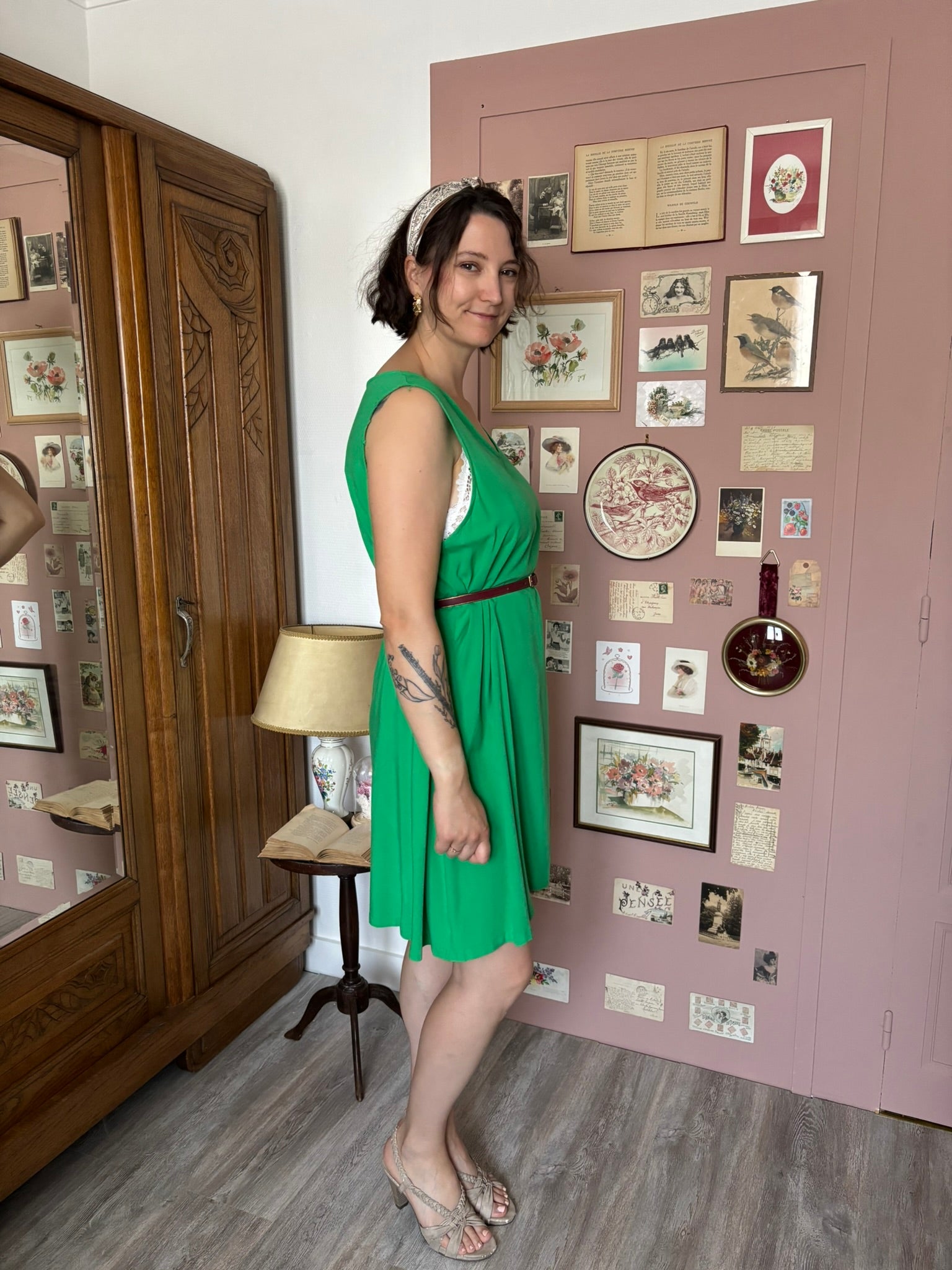 Robe fluide vert émeraude – T.44 – Vintage années 2000