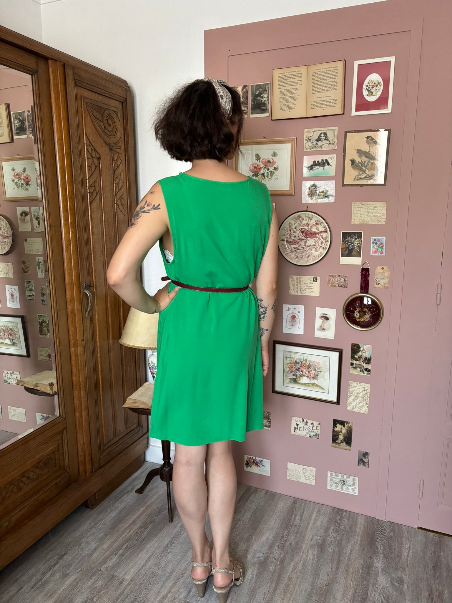 Robe fluide vert émeraude – T.44 – Vintage années 2000