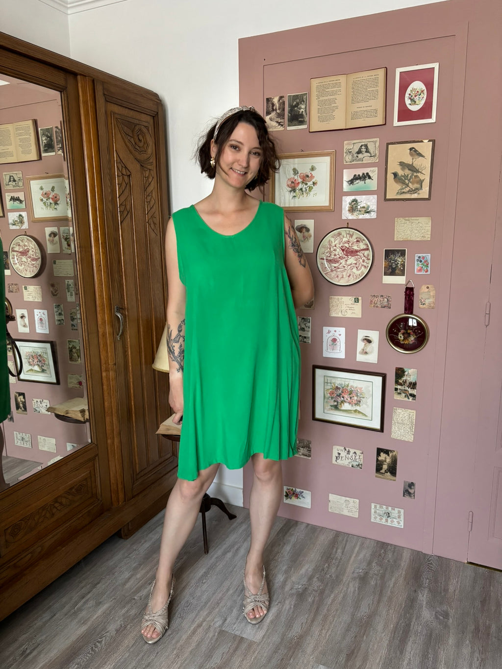 Robe fluide vert émeraude – T.44 – Vintage années 2000