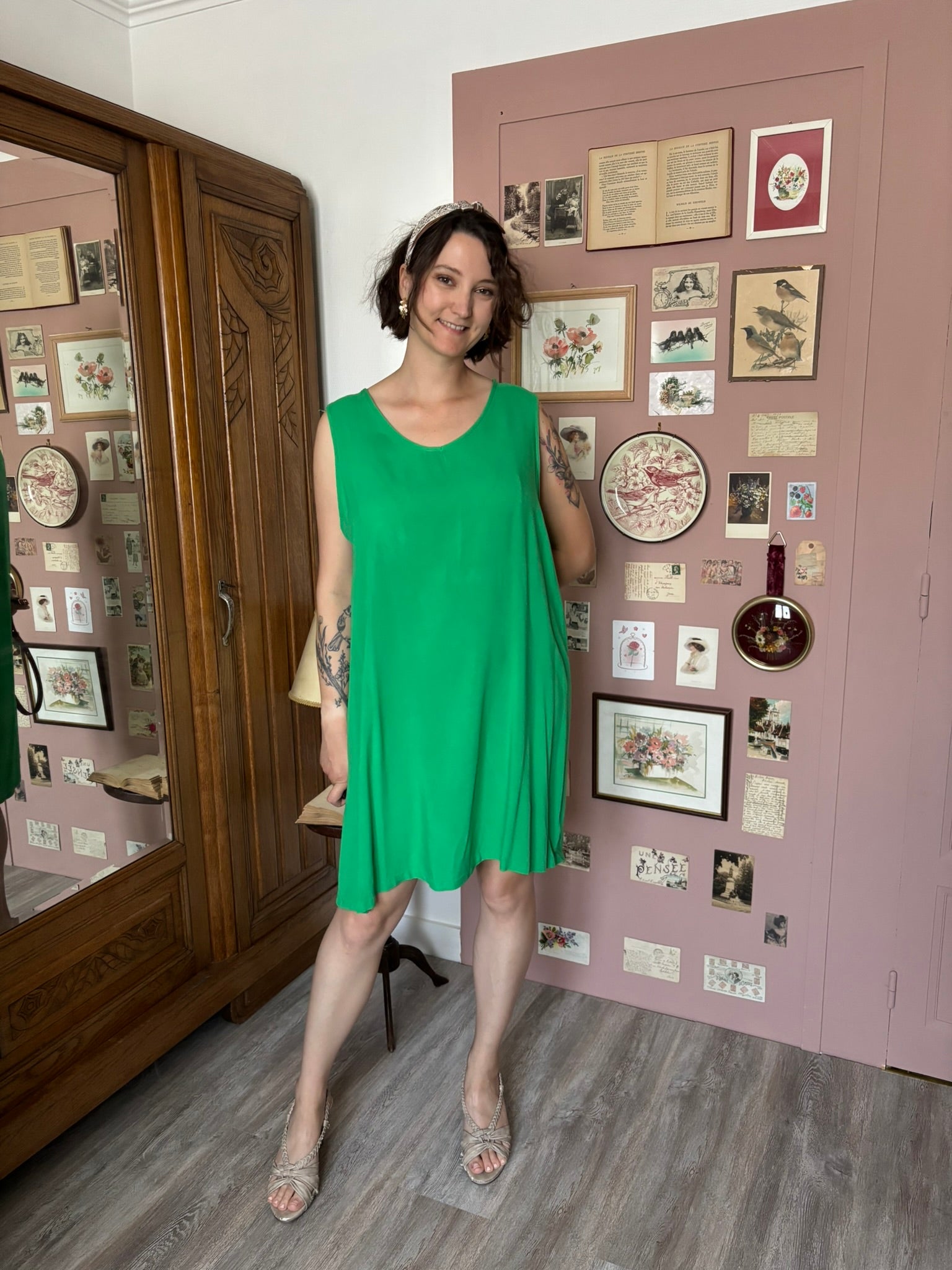 Robe fluide vert émeraude – T.44 – Vintage années 2000