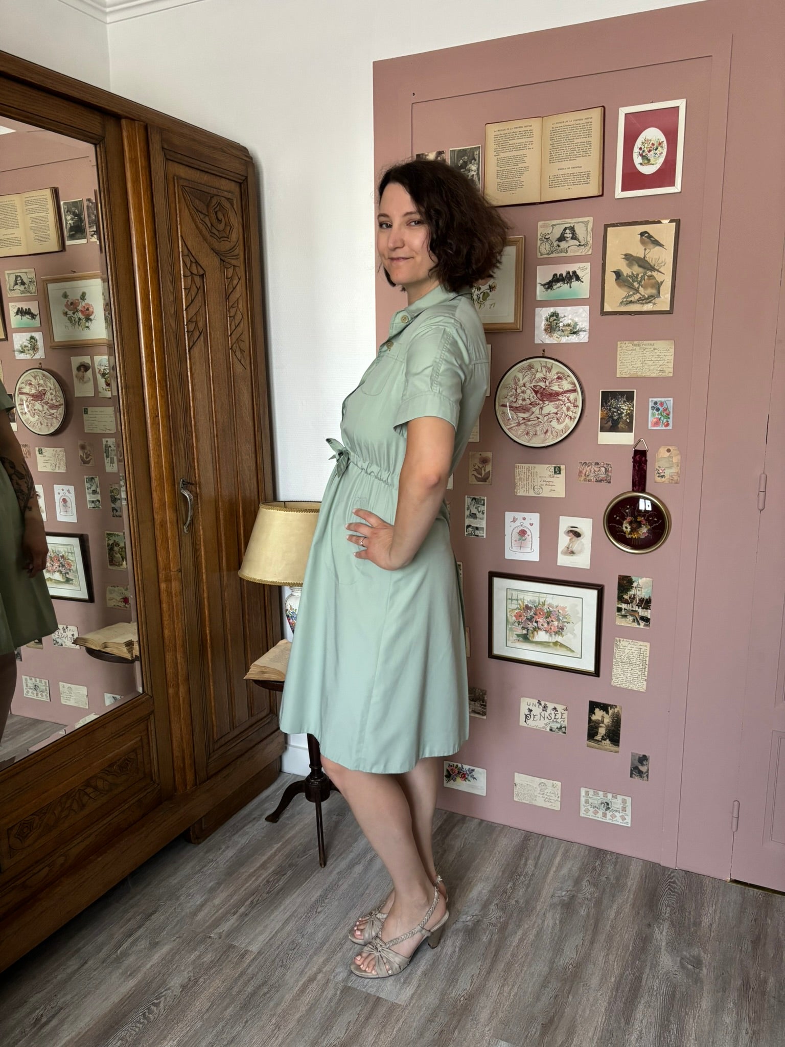 Robe safari vert sauge – T.38/40 – Vintage années 80/90