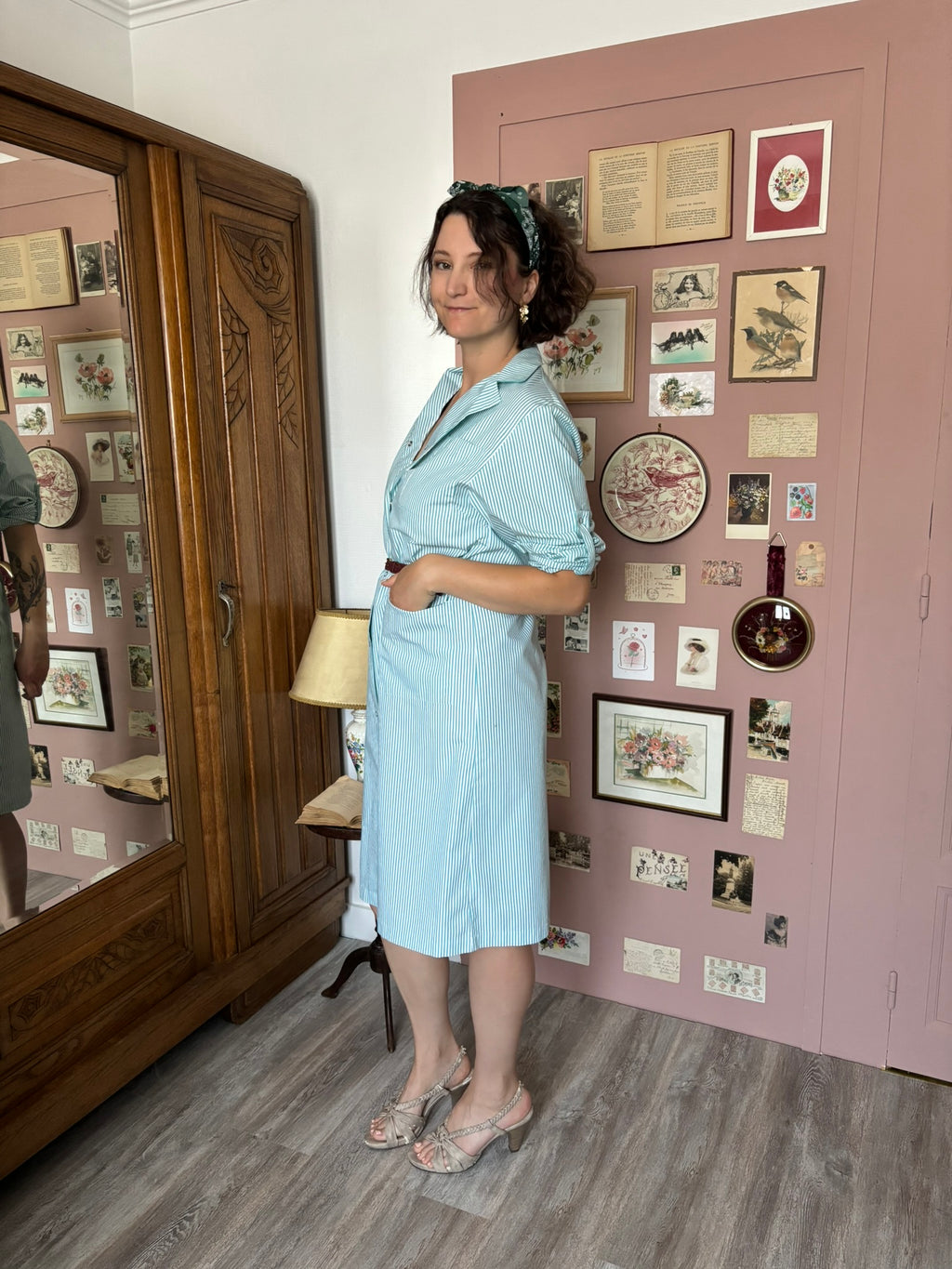 Robe rayée verte – T.38/40 – Vintage années 2000