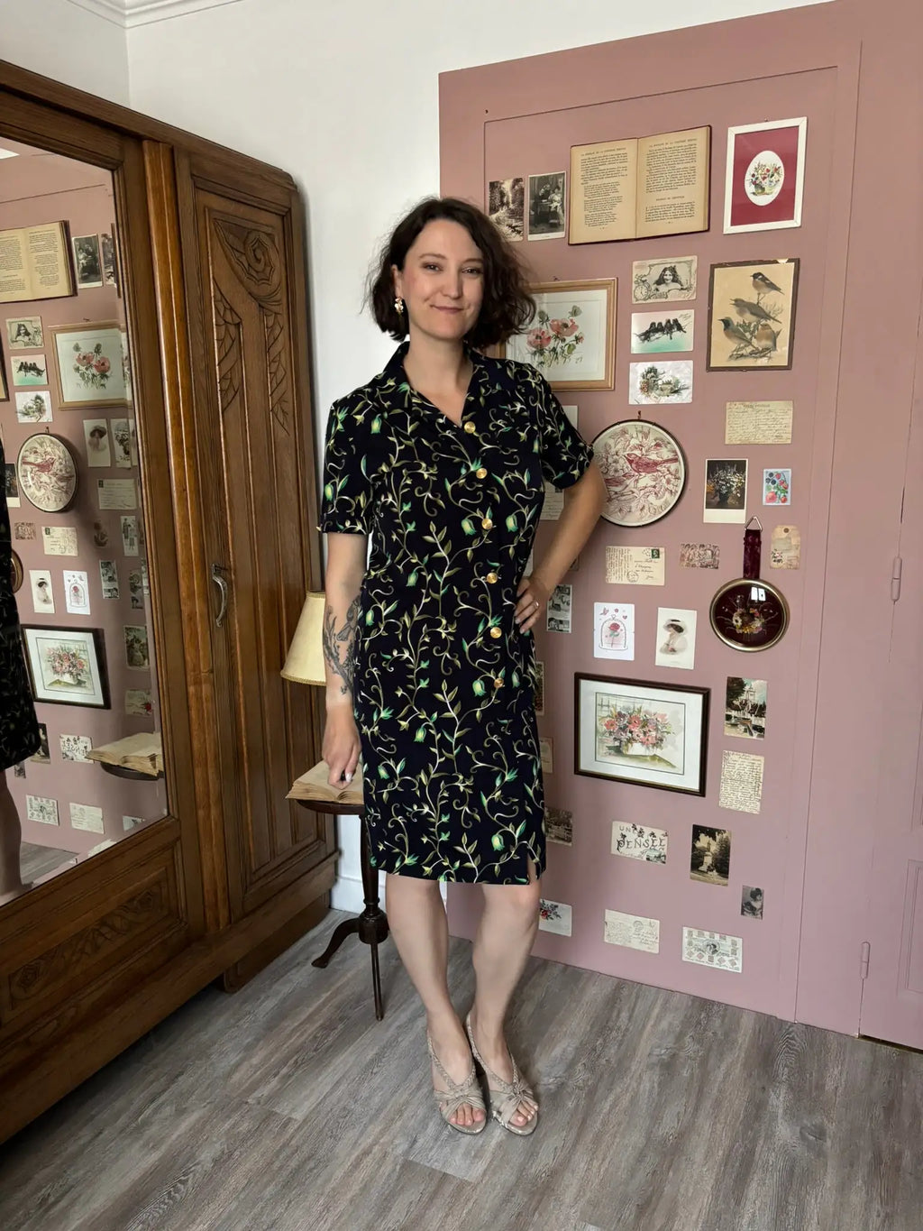 Robe fleurie bleu marine – T.38/40 – Vintage années 90
