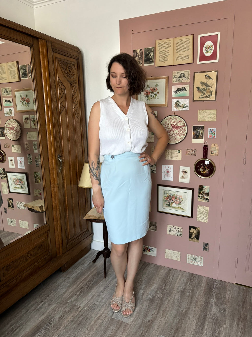 Jupe droite tailleur bleu ciel 1.2.3 Paris – T.36 – Vintage années 90/2000