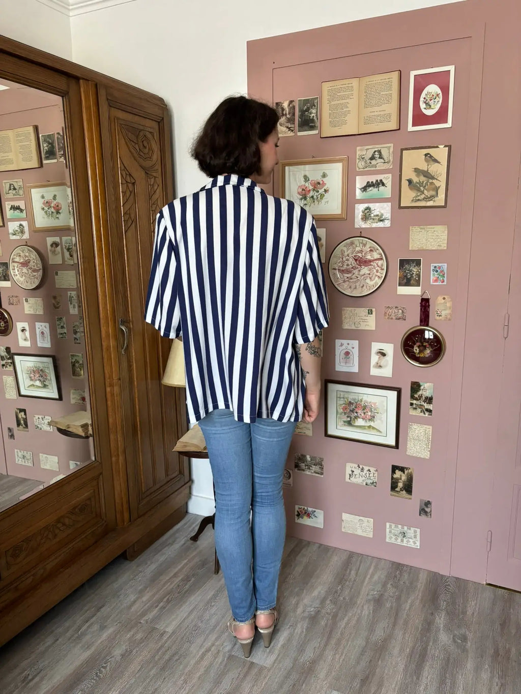 Chemisier fluide rayé bleu et blanc – T.46/48 – Vintage années 80