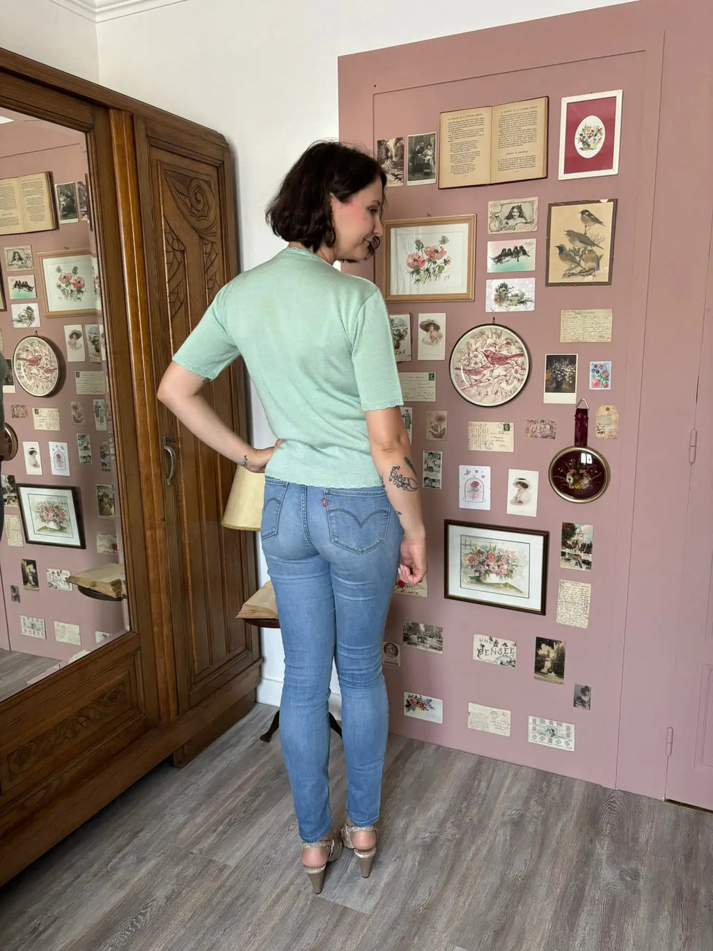 T-shirt en maille vert pastel – T.38 – Vintage années 90