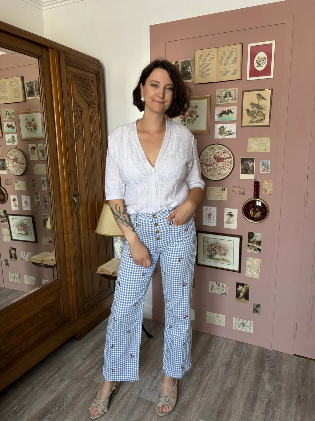 Cardigan blanc en maille ajourée – T. 40/42 – Vintage années 80/90