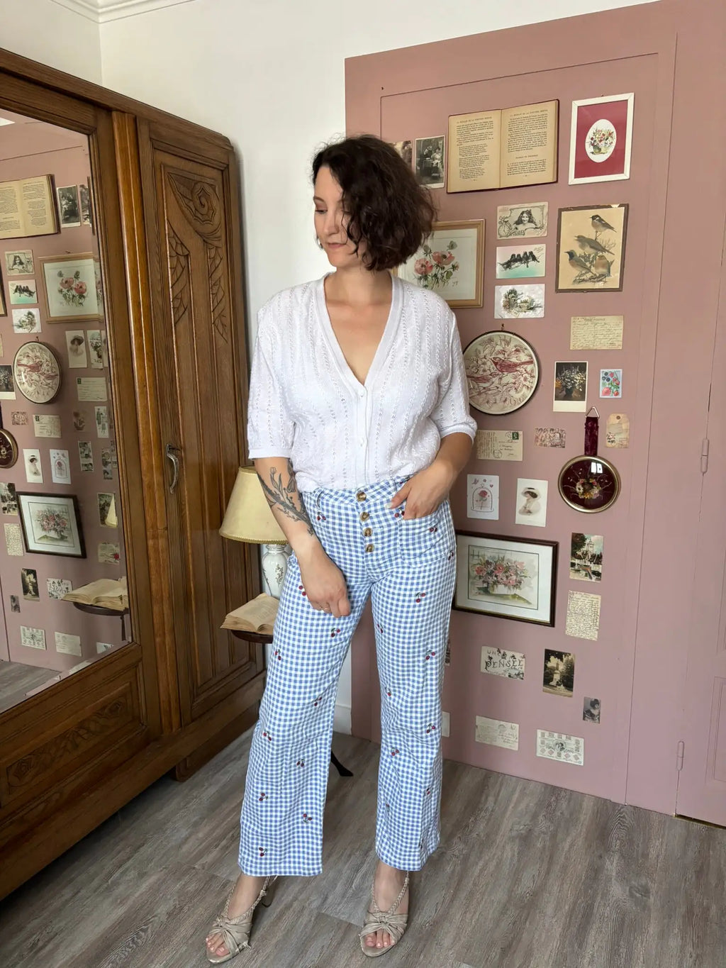 Cardigan blanc en maille ajourée – T. 40/42 – Vintage années 80/90