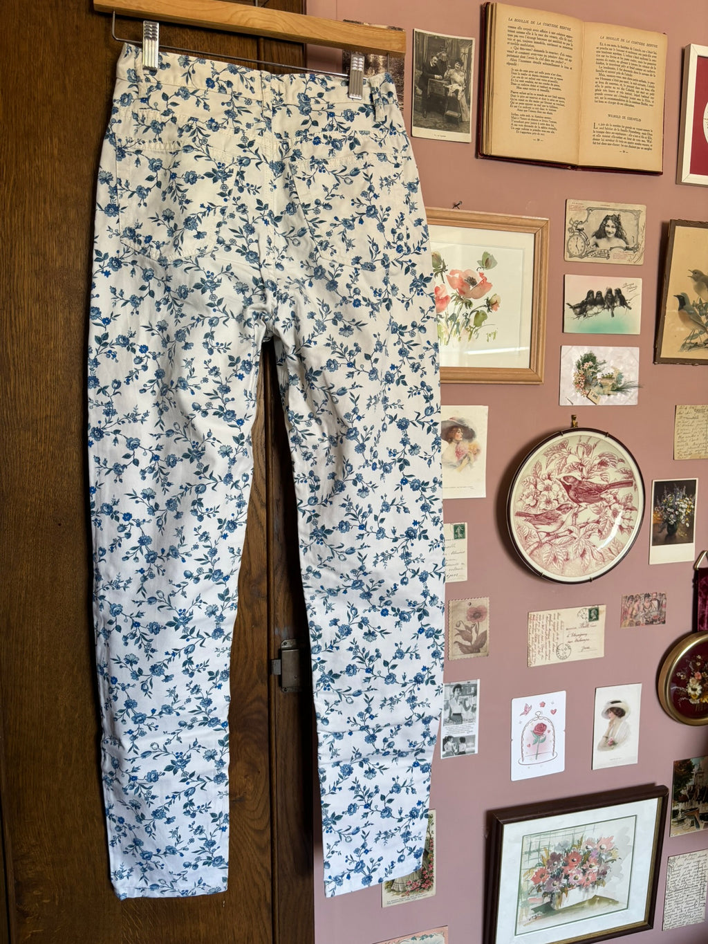 Jean fleuri bleu et crème – T. 34 – Vintage années 90/2000