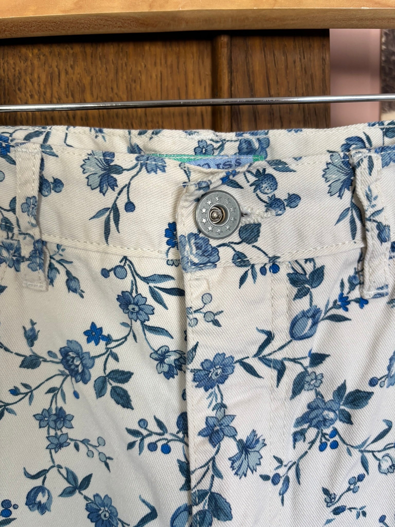 Jean fleuri bleu et crème – T. 34 – Vintage années 90/2000