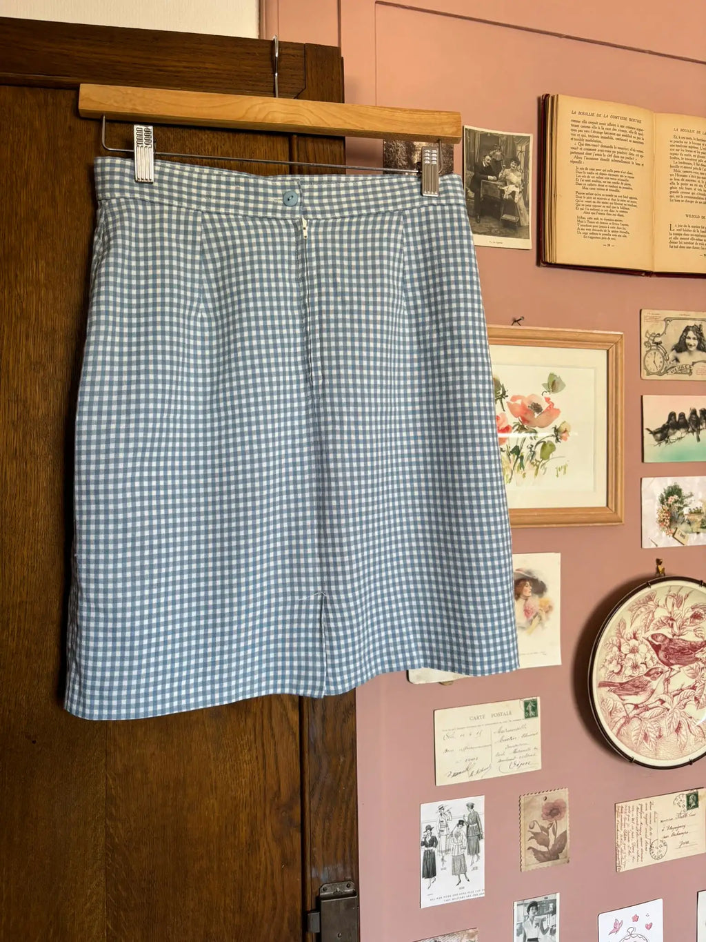 Jupe courte trapèze vichy bleu – T.36 – Vintage années 90