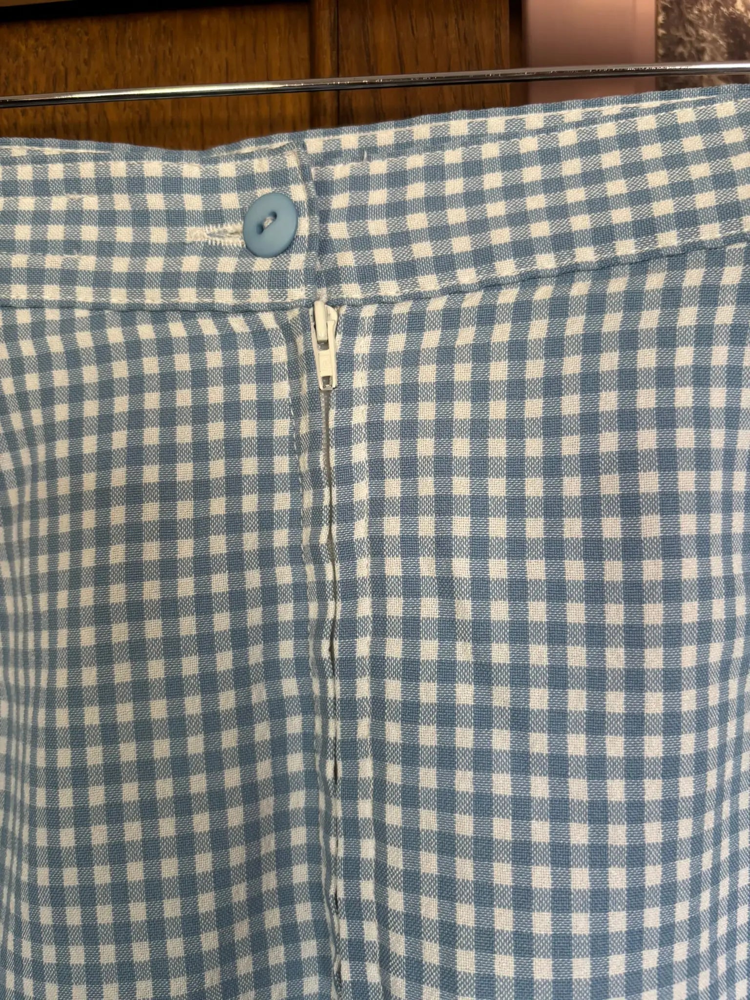 Jupe courte trapèze vichy bleu – T.36 – Vintage années 90