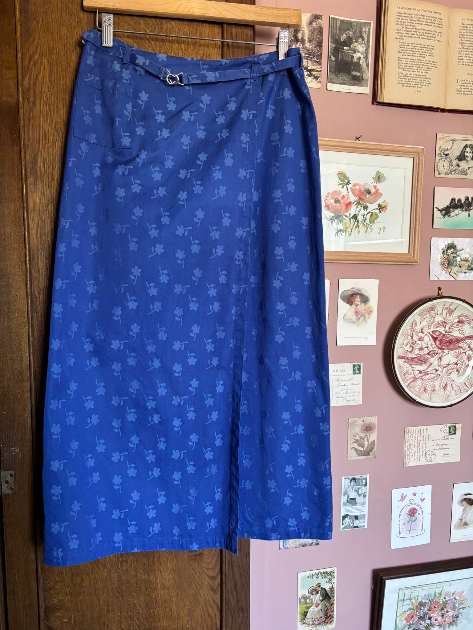 Jupe longue portefeuille Kenzo Jungle bleue – T.38 – Vintage années 80