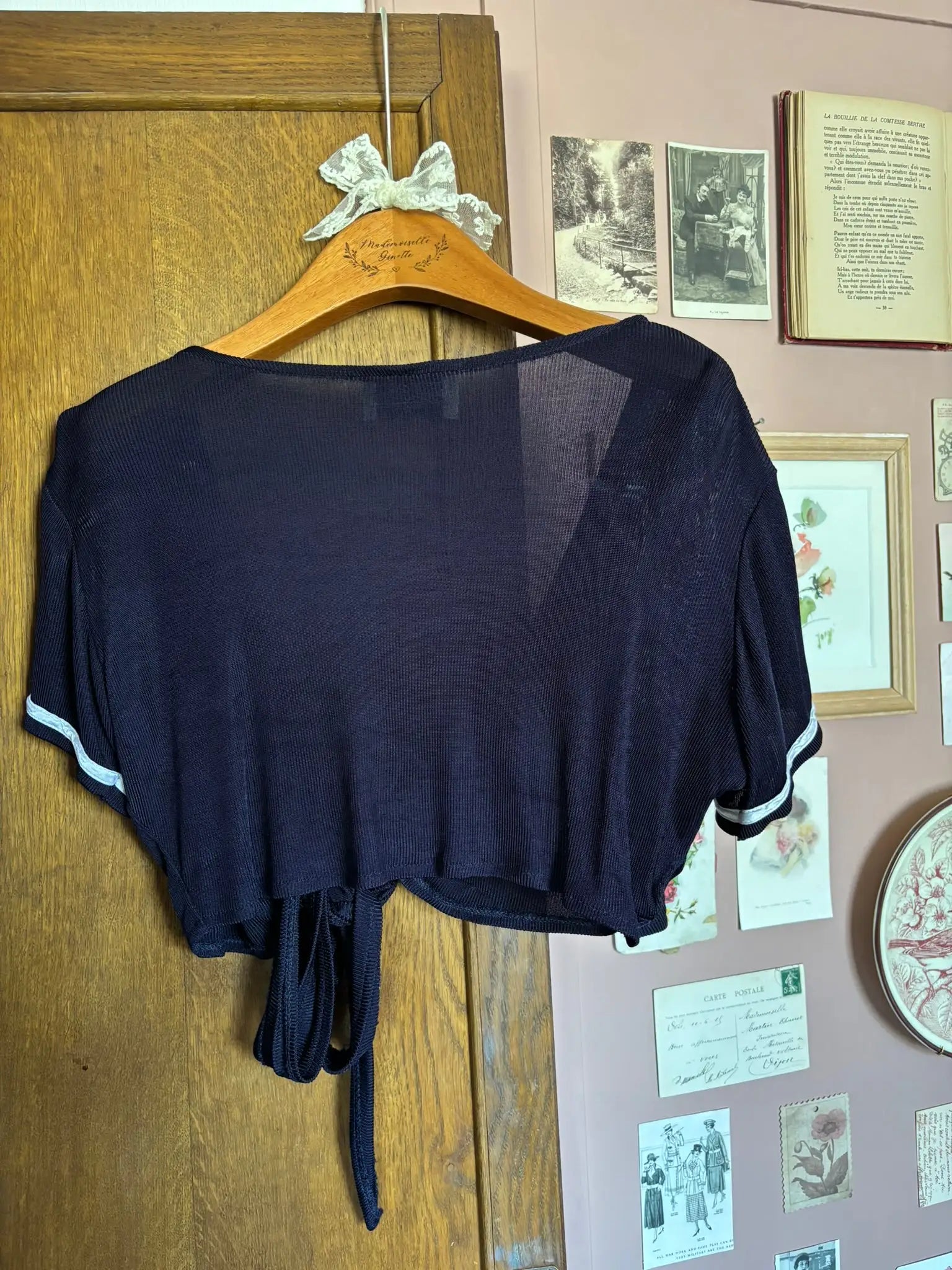 Boléro cache-cœur en maille bleu marine – T.36/38 – Vintage années 2000