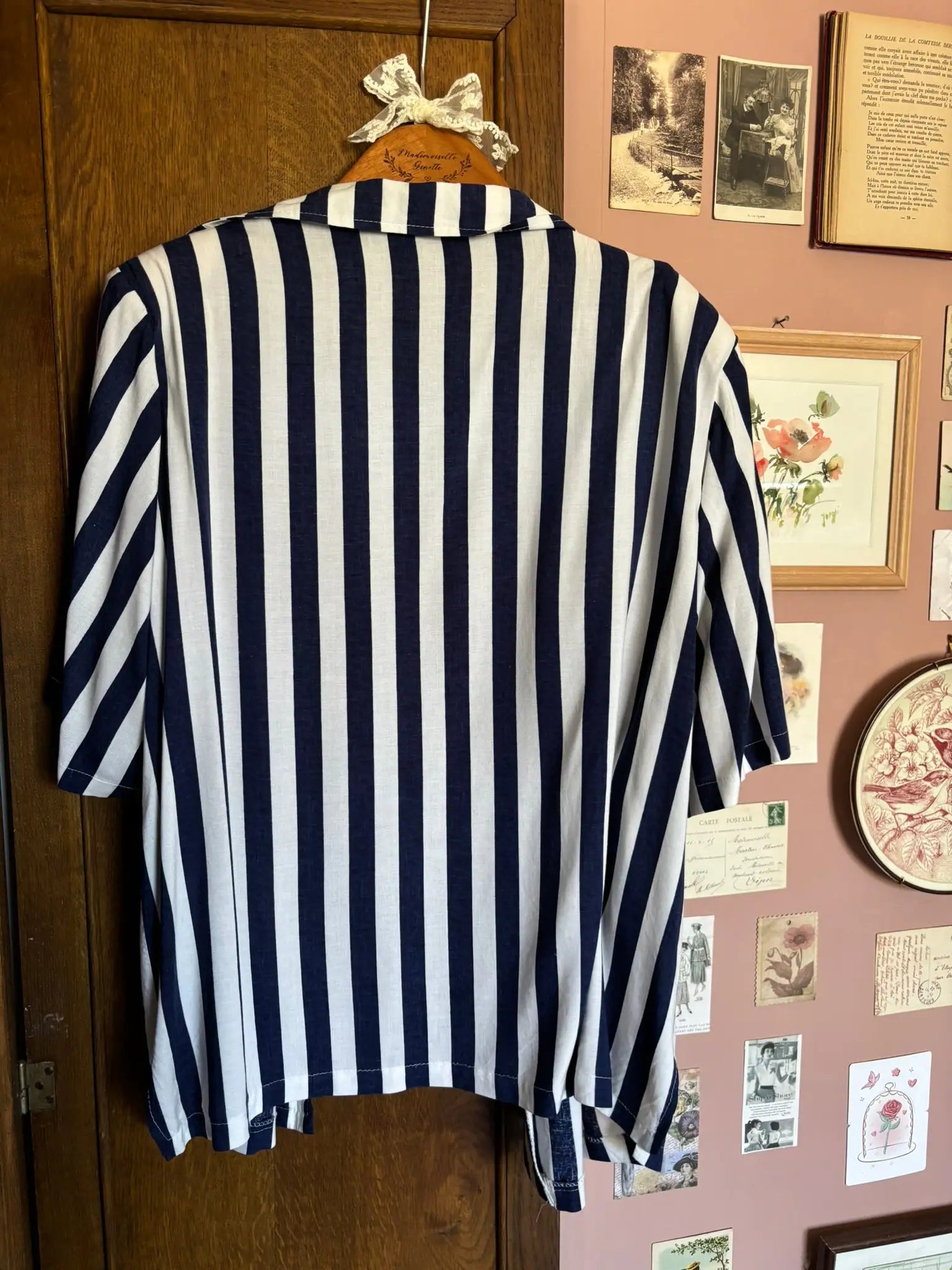 Chemisier fluide rayé bleu et blanc – T.46/48 – Vintage années 80