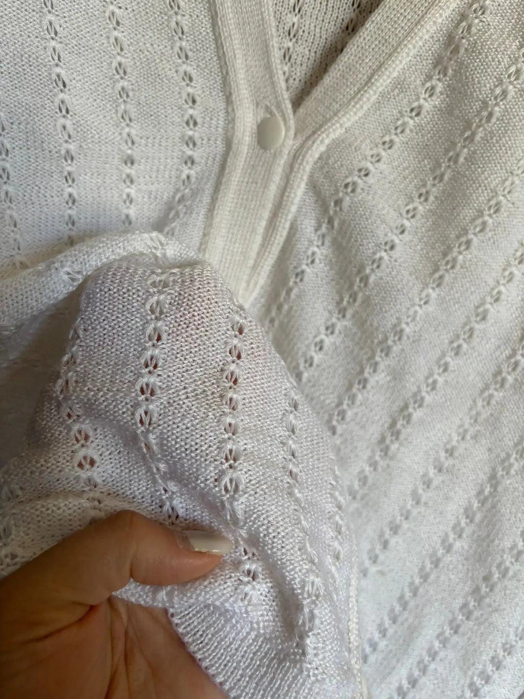 Cardigan blanc en maille ajourée – T. 40/42 – Vintage années 80/90