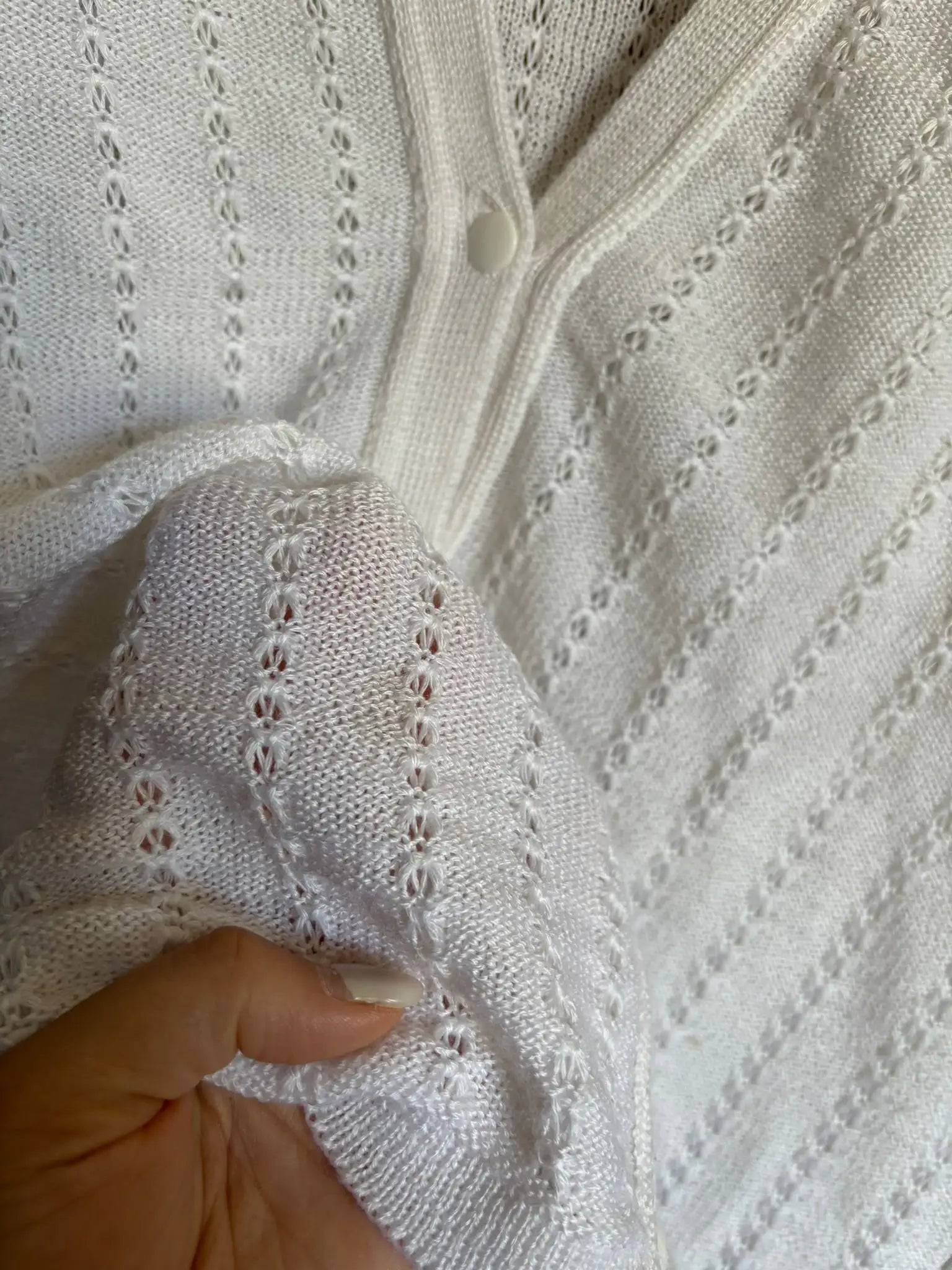 Cardigan blanc en maille ajourée – T. 40/42 – Vintage années 80/90