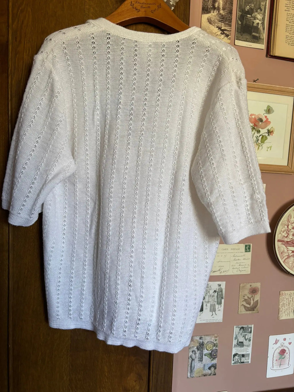 Cardigan blanc en maille ajourée – T. 40/42 – Vintage années 80/90