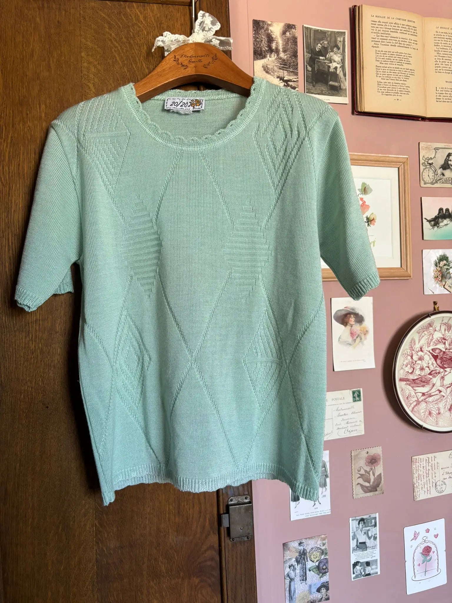 T-shirt en maille vert pastel – T.38 – Vintage années 90