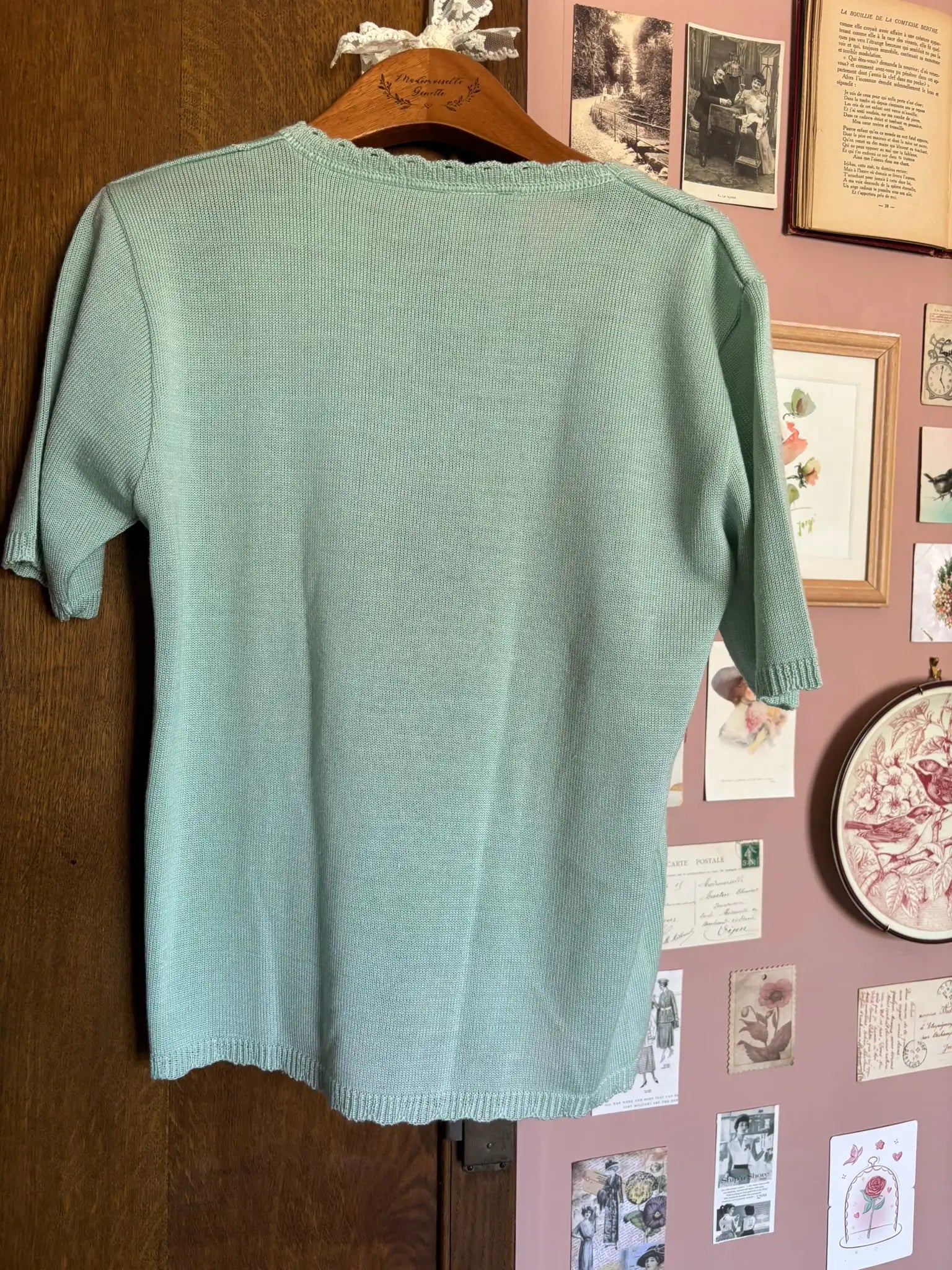 T-shirt en maille vert pastel – T.38 – Vintage années 90