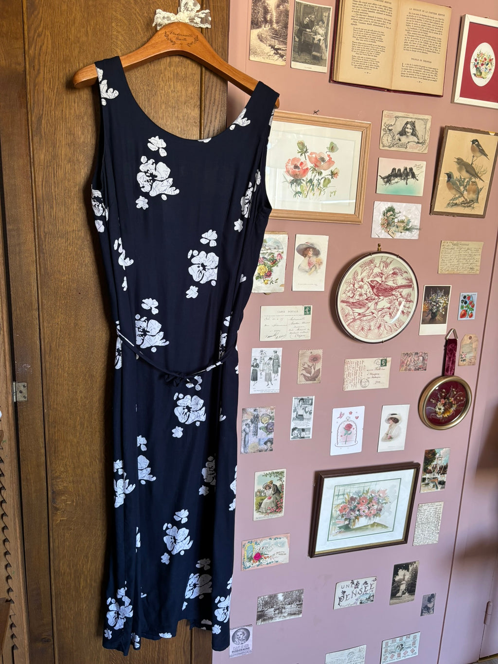 Robe longue fleurie bleu marine – T.38 – Vintage années 90/2000